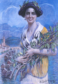 Madonna Verona, ritratto femminile (dipinto, opera isolata) di Dall'Oca Bianca Angelo (sec. XX)