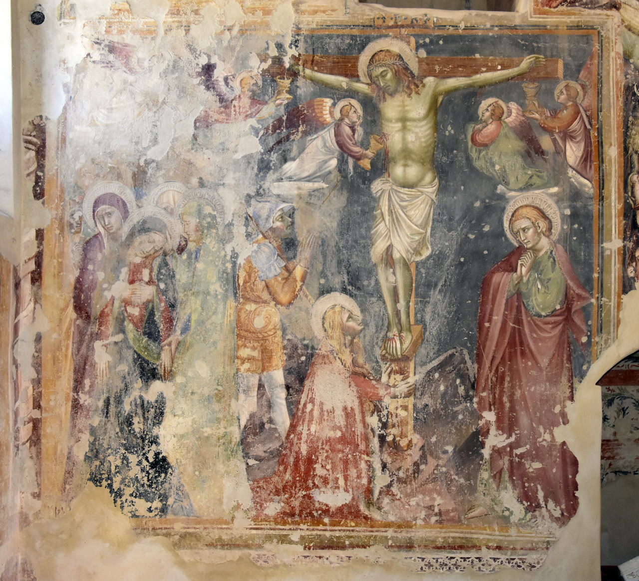 crocifissione con angeli che raccolgono il sangue di Cristo (dipinto, frammento) di Mazzaforte Giovanni di Corraduccio (attribuito) (XV)