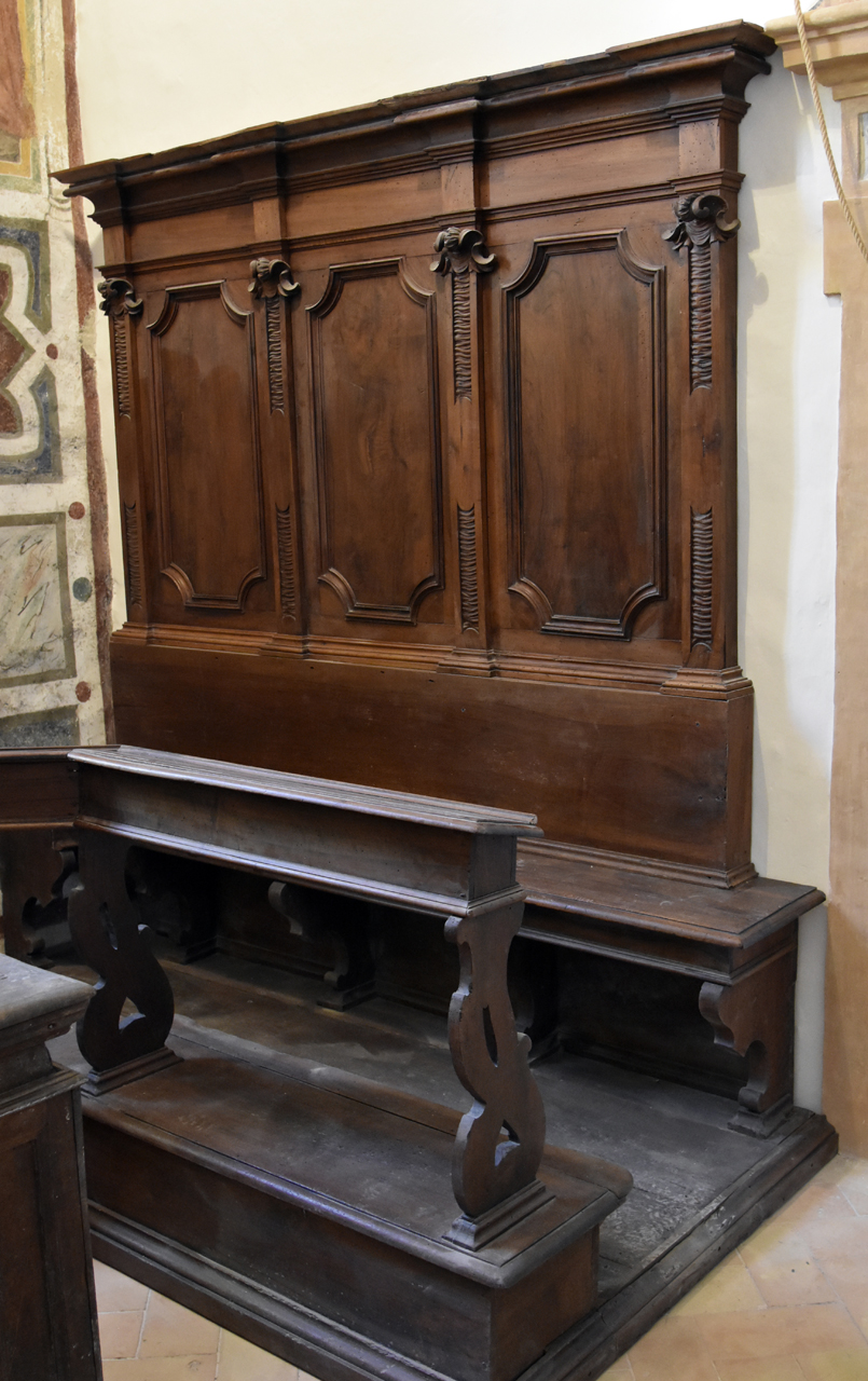 stallo del coro, elemento d'insieme - bottega Italia centrale (fine/ inizio XVII)