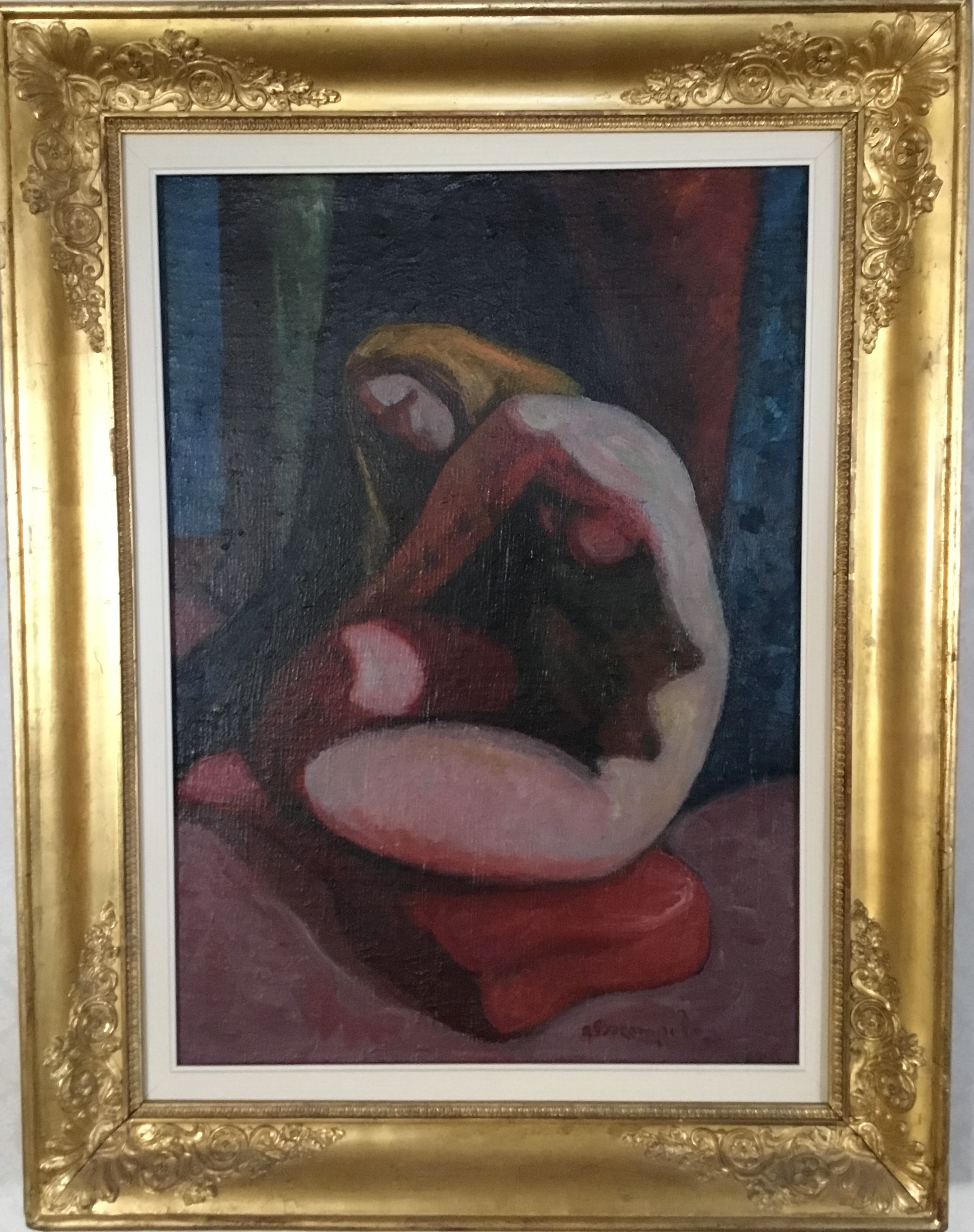Figura femminile accovacciata, Nudo femminile accovacciato (dipinto, opera isolata) di Alice Psacaropulo (attribuito) - ambito Italia nord-orientale (XX)