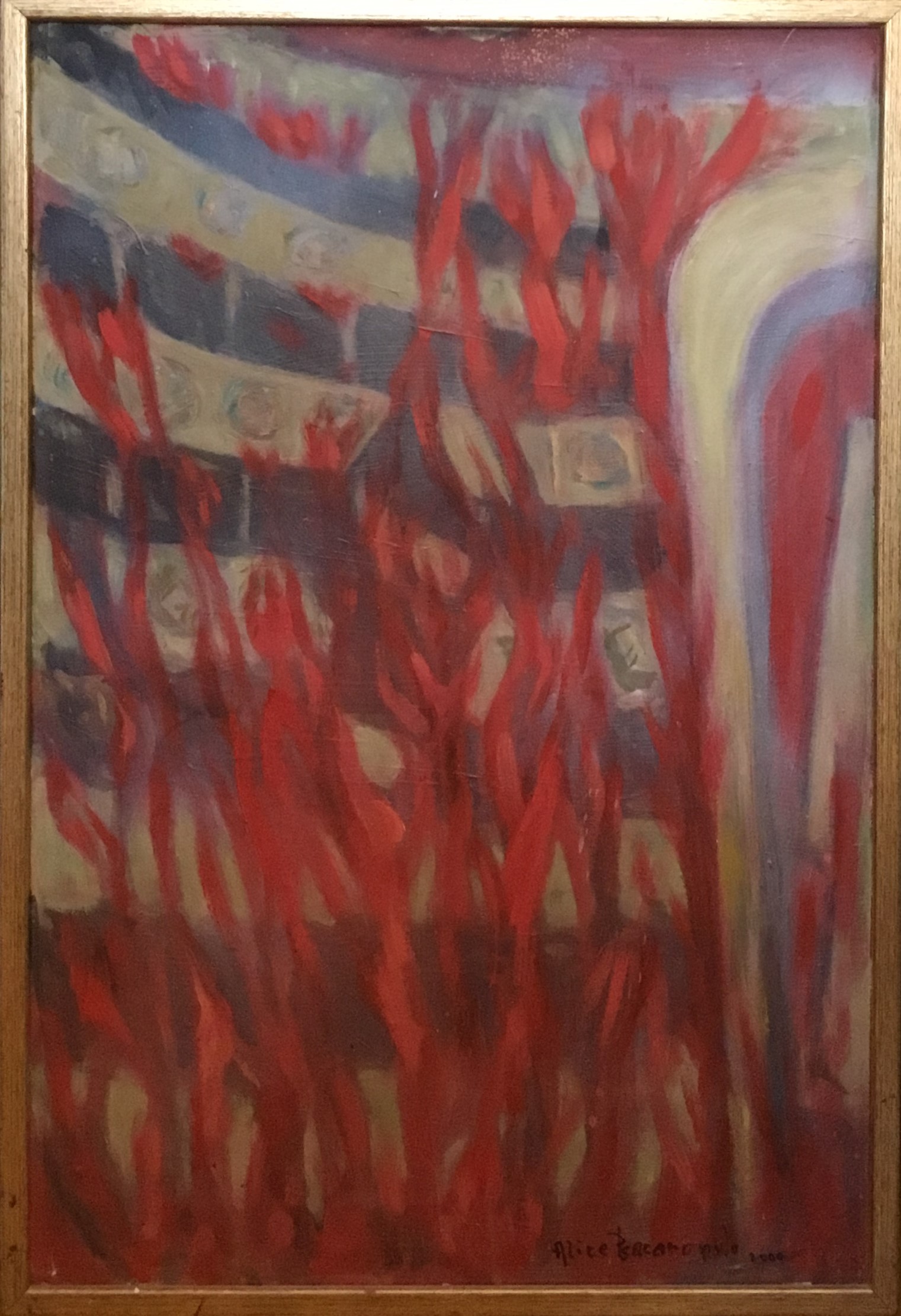 Il teatro La Fenice in fiamme, Incendio del teatro La Fenice di Venezia (dipinto, opera isolata) di Alice Psacaropulo (attribuito) - ambito Italia nord-orientale (inizio XXI)