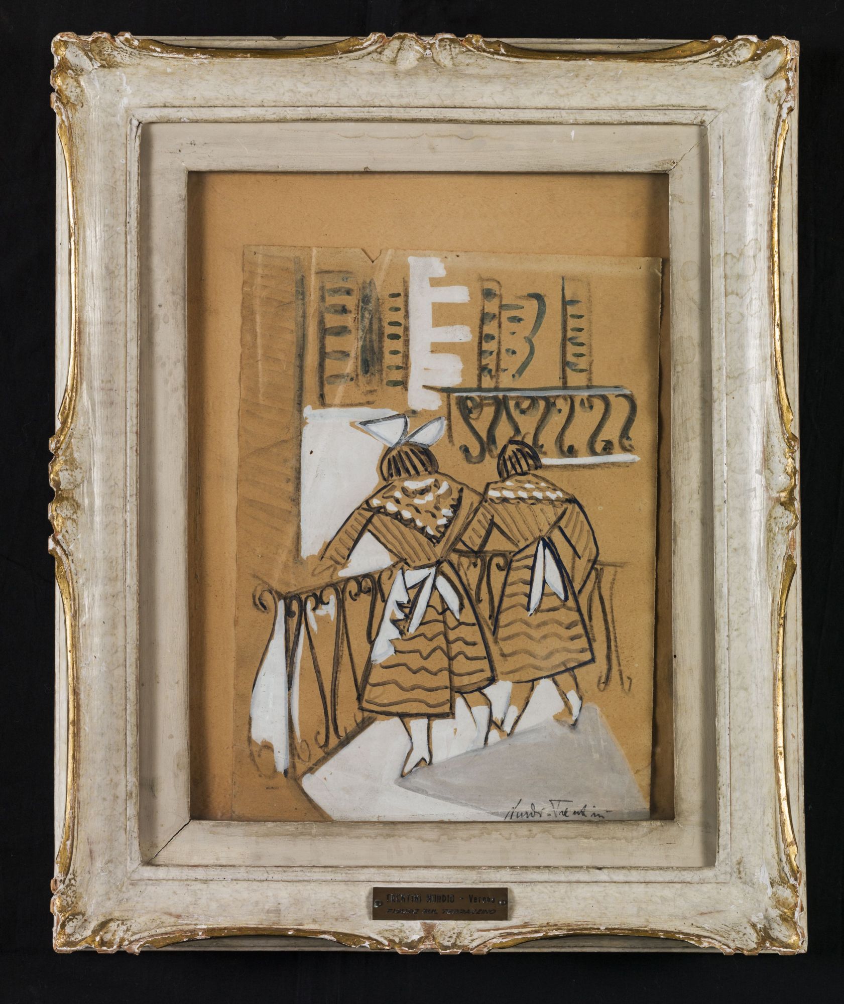 Figure sul terrazzino, figure femminili (disegno, opera isolata) di Trentini, Nurdio - ambito italiano (metà/ metà sec. XX)