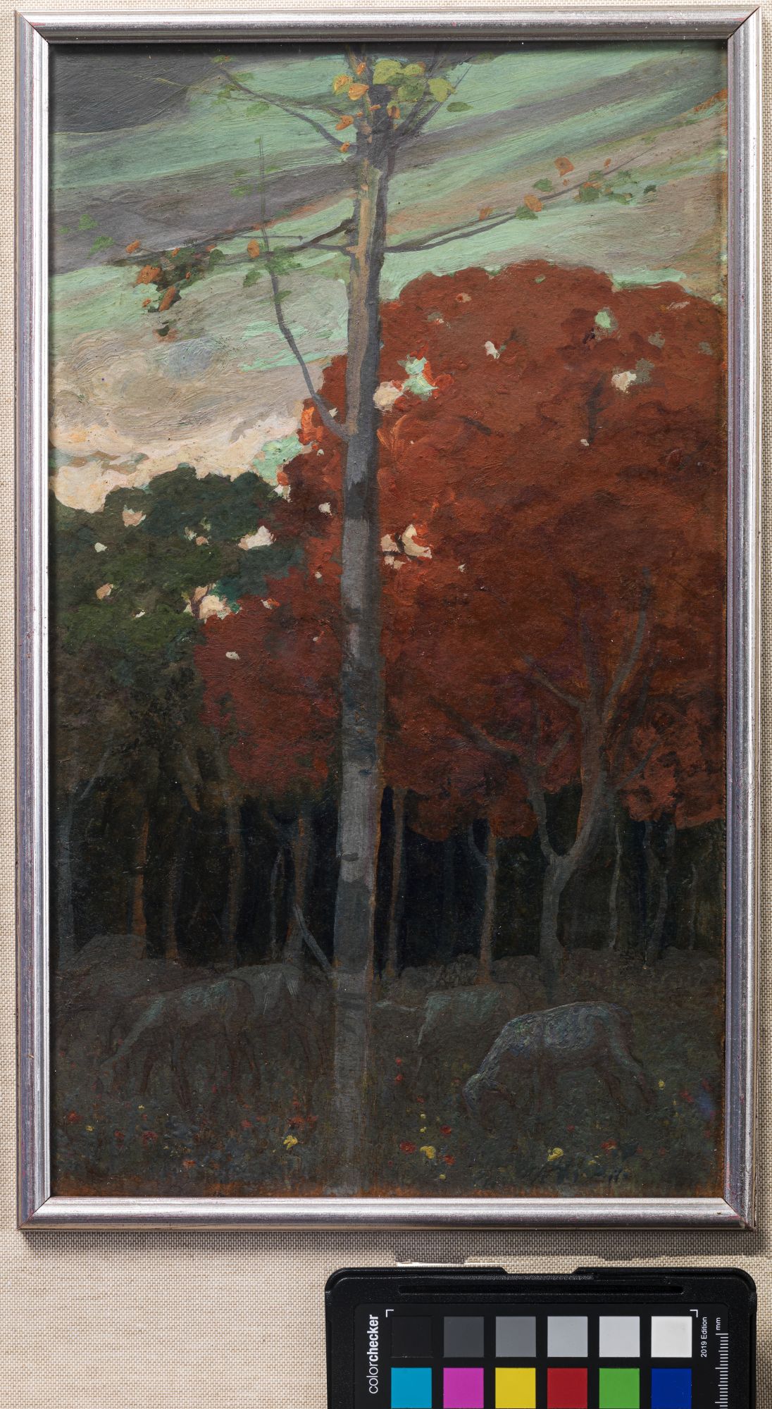 Albero rosso, paesaggio (dipinto, opera isolata) di Trentini, Attilio - ambito italiano (primo quarto XX)