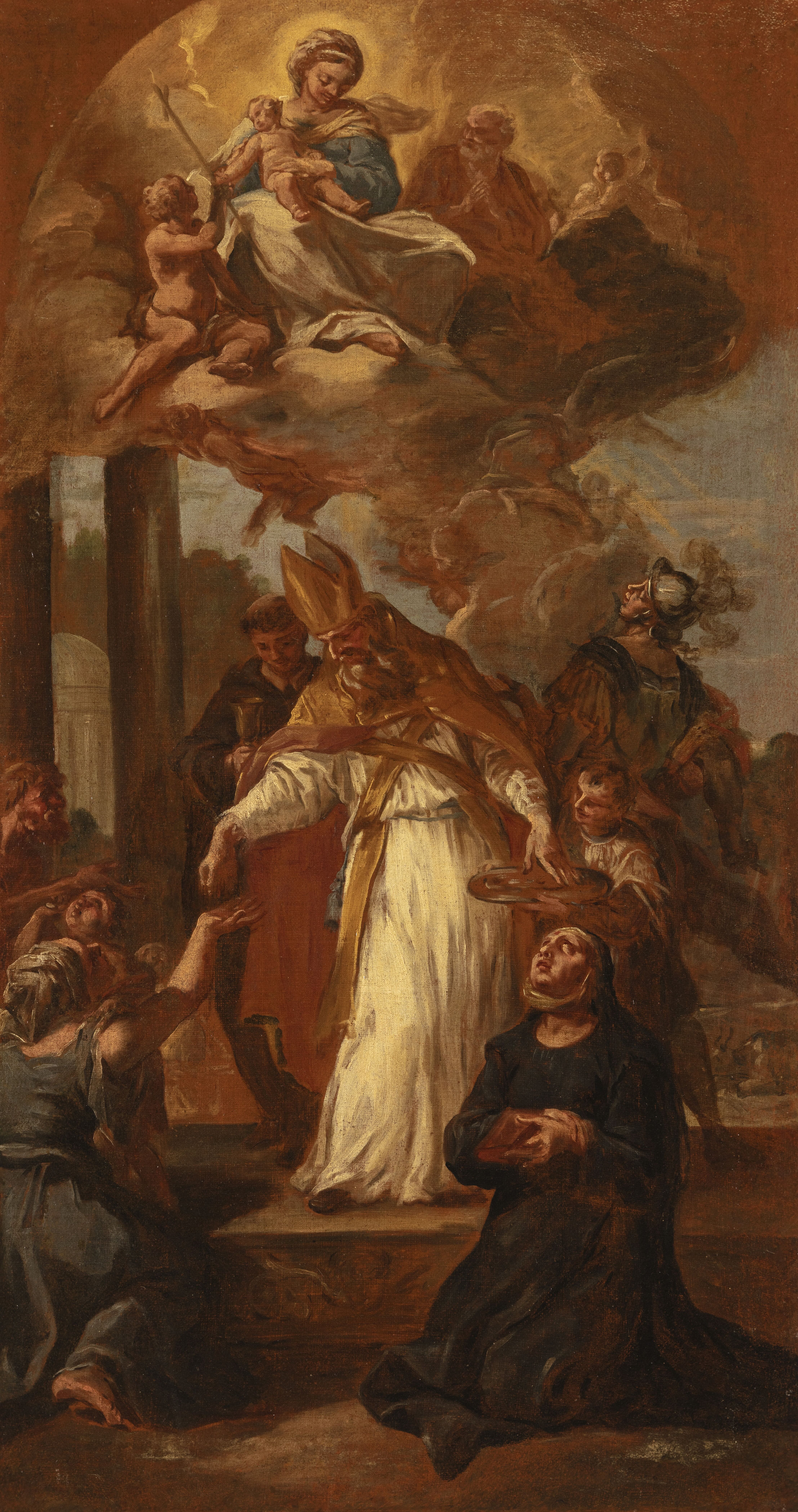 San Gregorio Magno distribuisce le elemosine, San Gregorio Magno distribuisce le elemosine (dipinto, opera isolata) di Giordano Luca (maniera) - ambito veneto (inizio XVIII secolo)