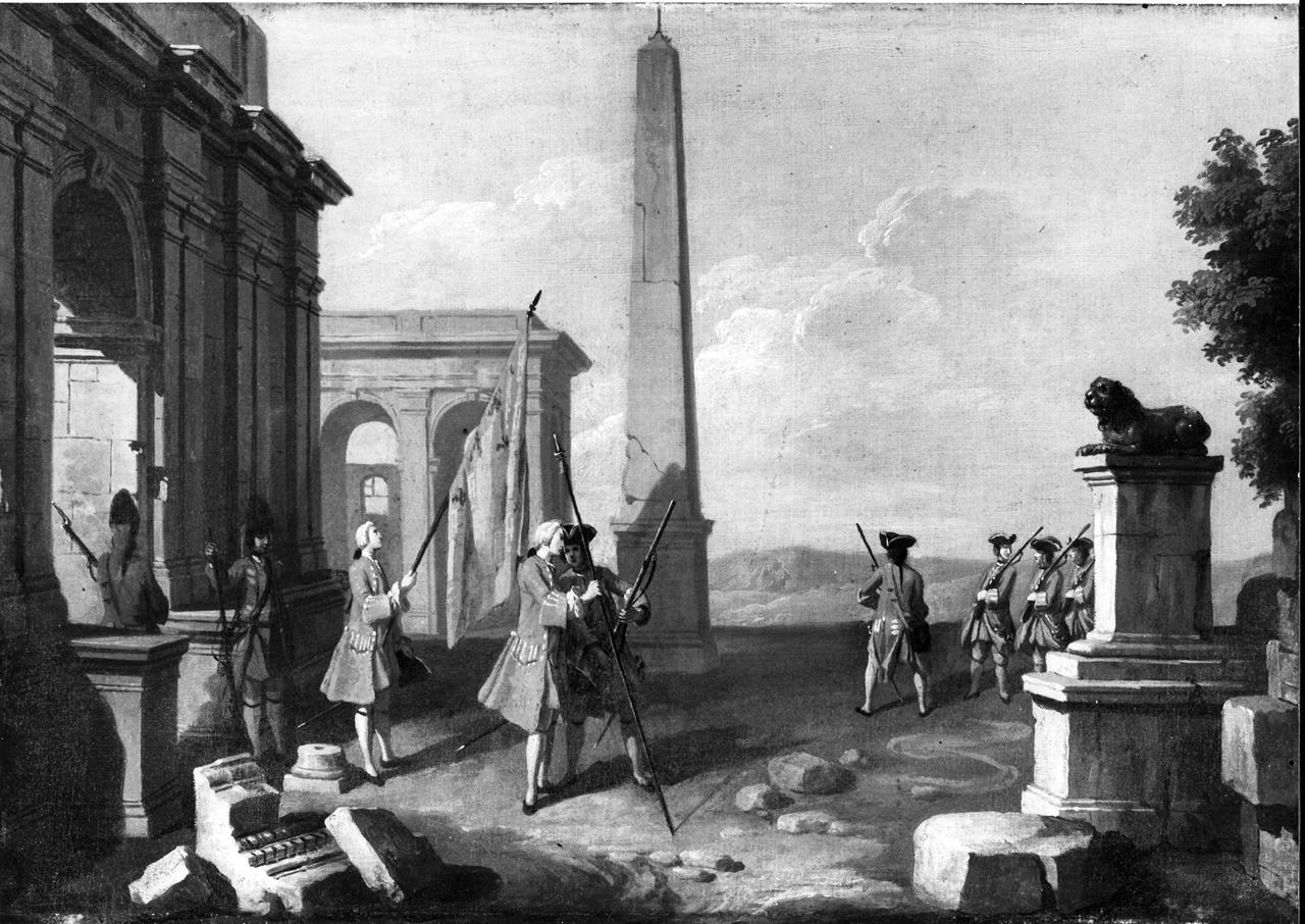 ufficiale con soldati (dipinto) di Zocchi Giuseppe (XVIII)