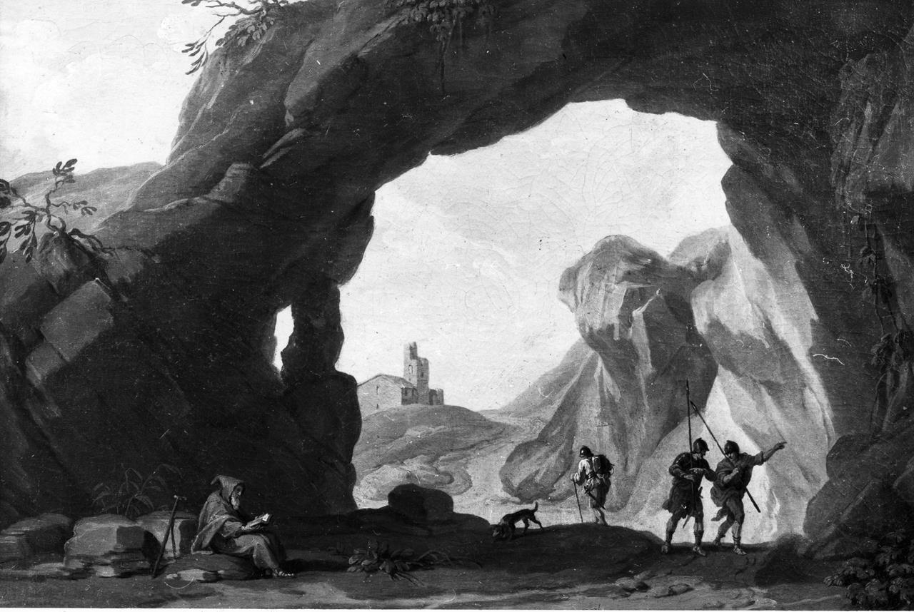 paesaggio con soldati ed eremita (dipinto) di Zocchi Giuseppe (XVIII)