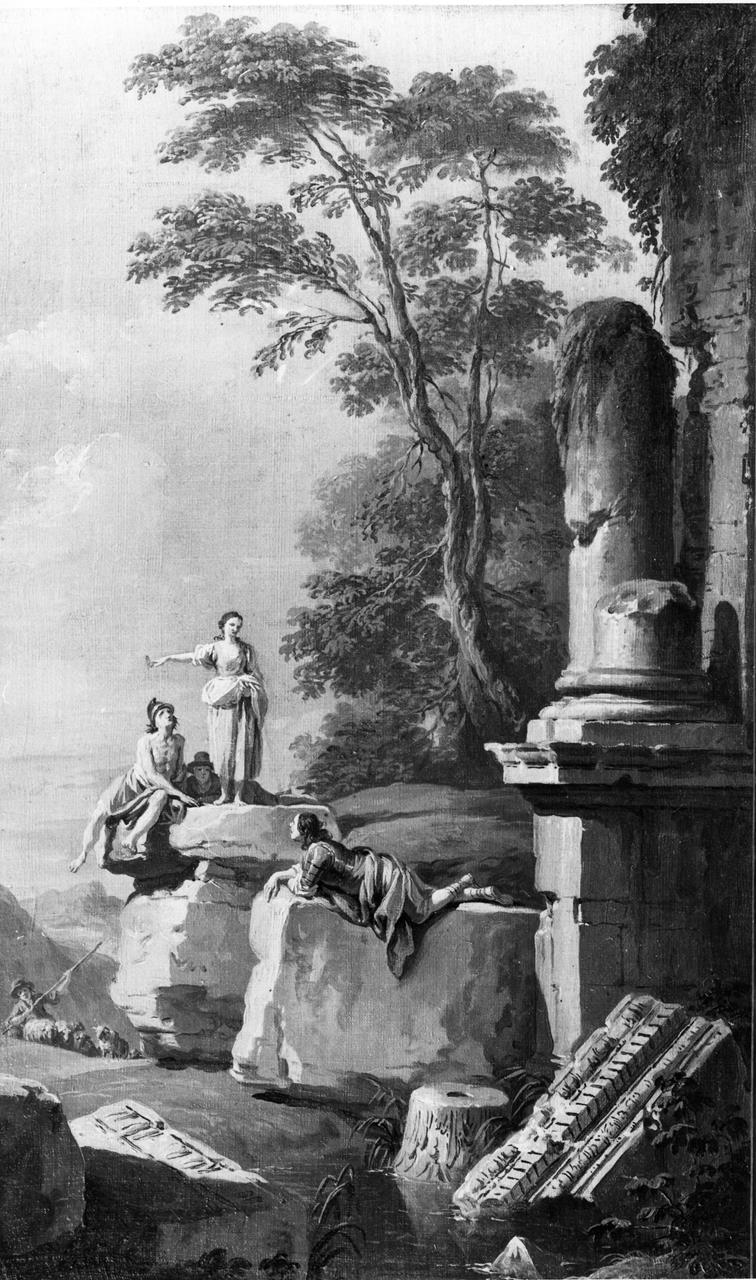 paesaggio con rovine e figure (dipinto) di Zocchi Giuseppe (XVIII)
