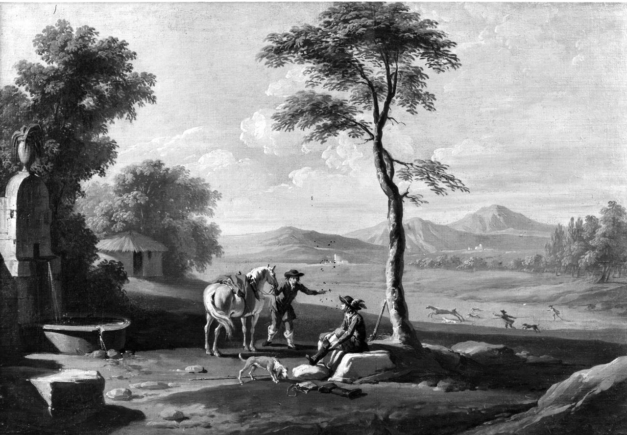 cacciatori ad una fonte (dipinto) di Zocchi Giuseppe (XVIII)