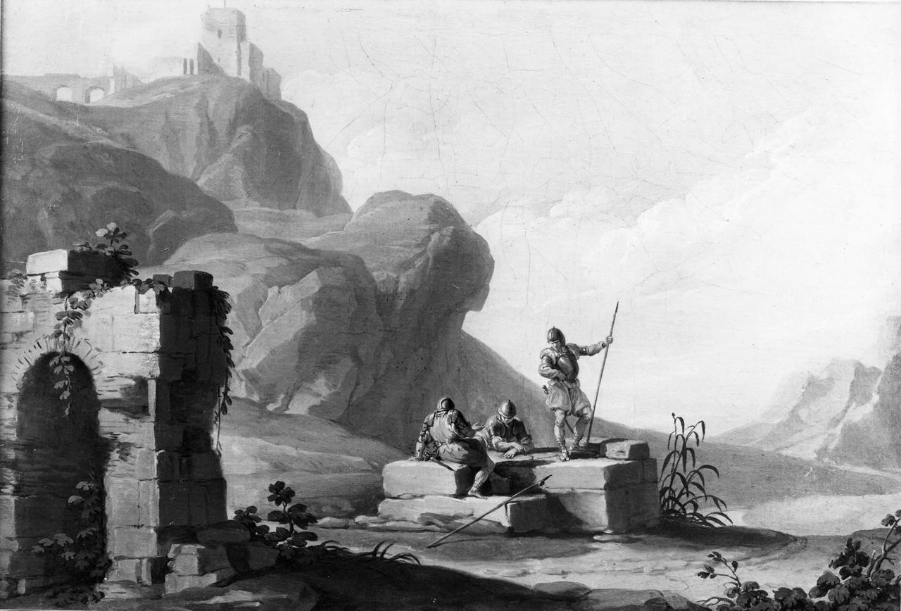 soldati presso rovine (dipinto) di Zocchi Giuseppe (XVIII)