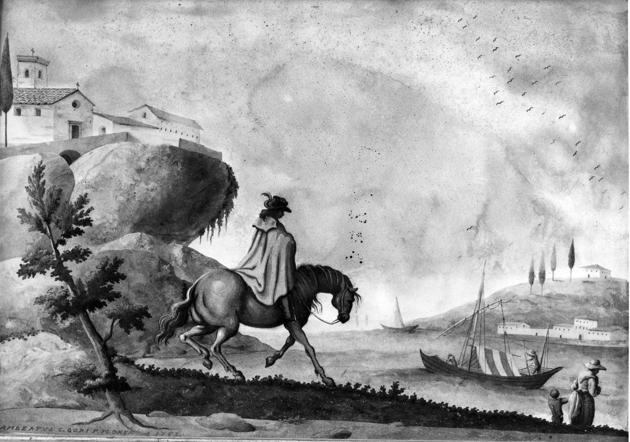 paesaggio con cavaliere (dipinto) di Gori Lamberto Cristiano (XVIII)