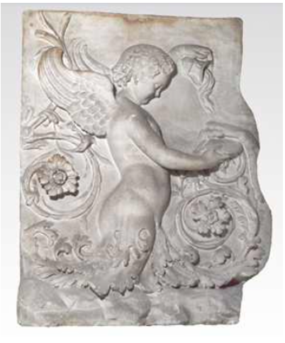 Bassorilievo con Amorino e Grifo, dal Fregio degli Amorini, Bassorilievo (scultura/copia, elemento d'insieme) - ambito italiano (primo quarto XX)