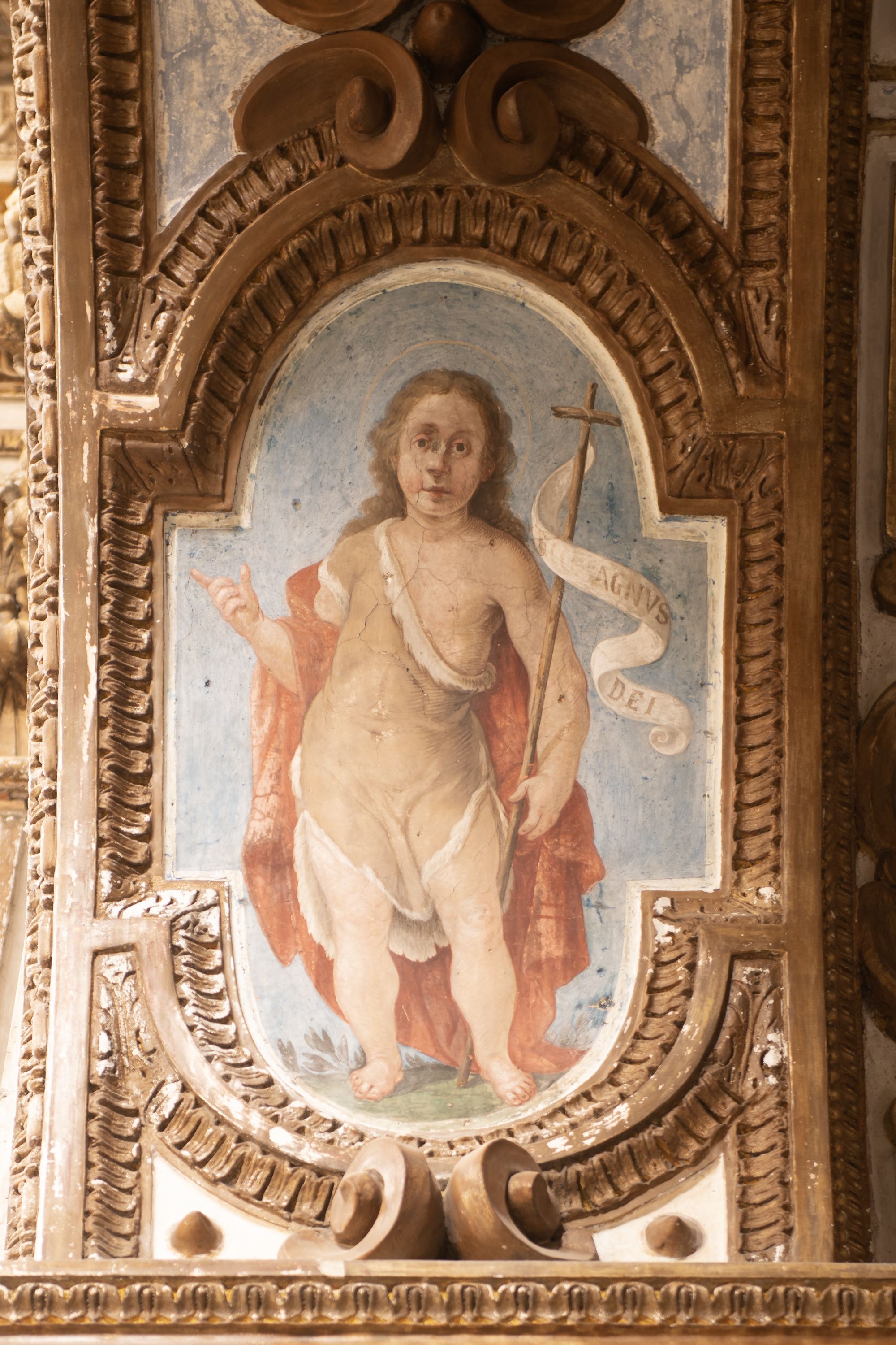 San Giovanni Battista (decorazione plastico-pittorica, elemento d'insieme) di Azzolino Giovanni Bernardino (scuola) (sec. XVII)