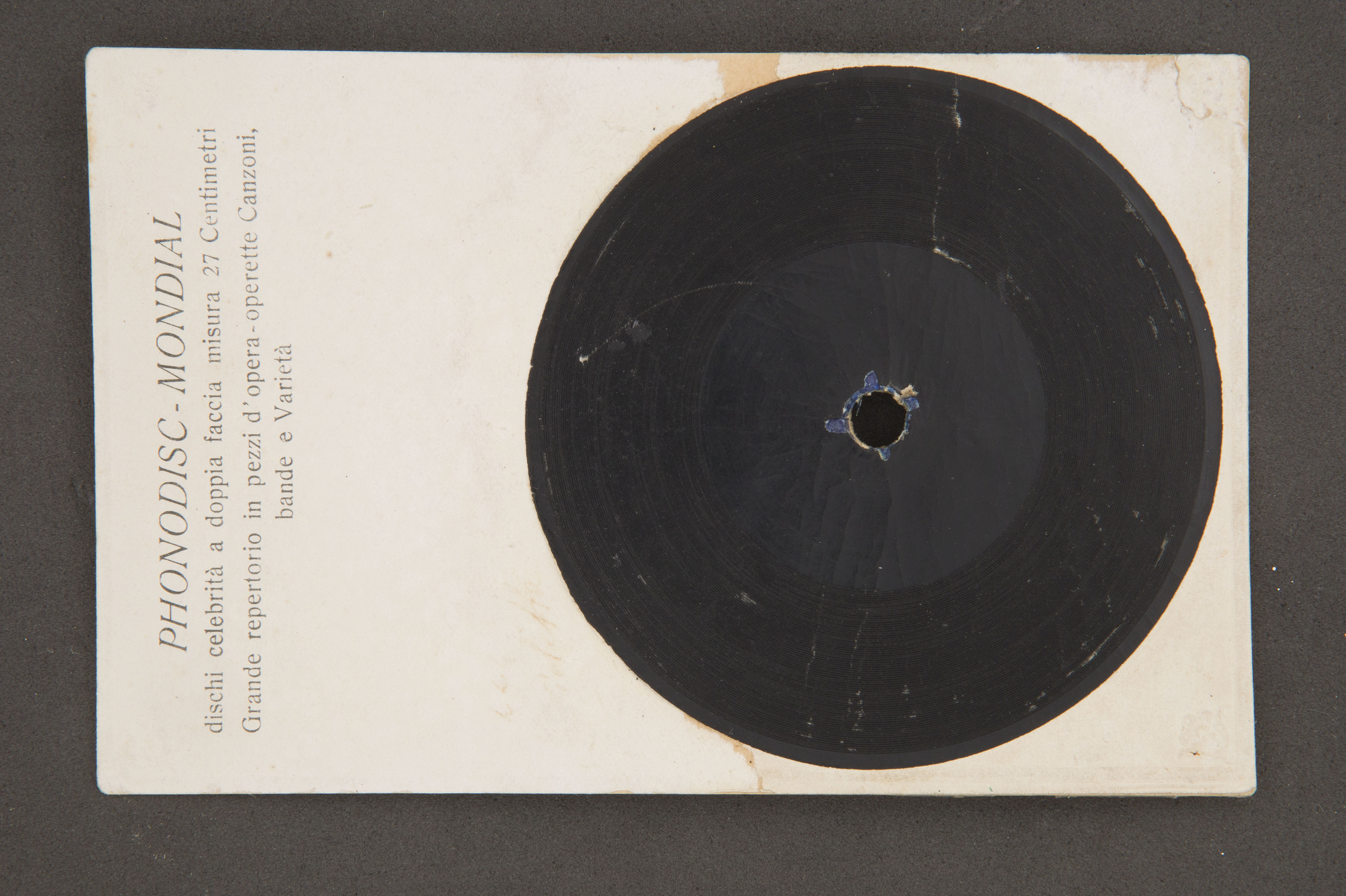 cartolina postale sonora, con incisione di Phonodisc S.r.l (prima metà XX)