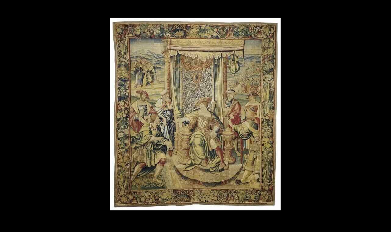 David dà a Uria una missiva (arazzo) - manifattura di Bruxelles (XVI)