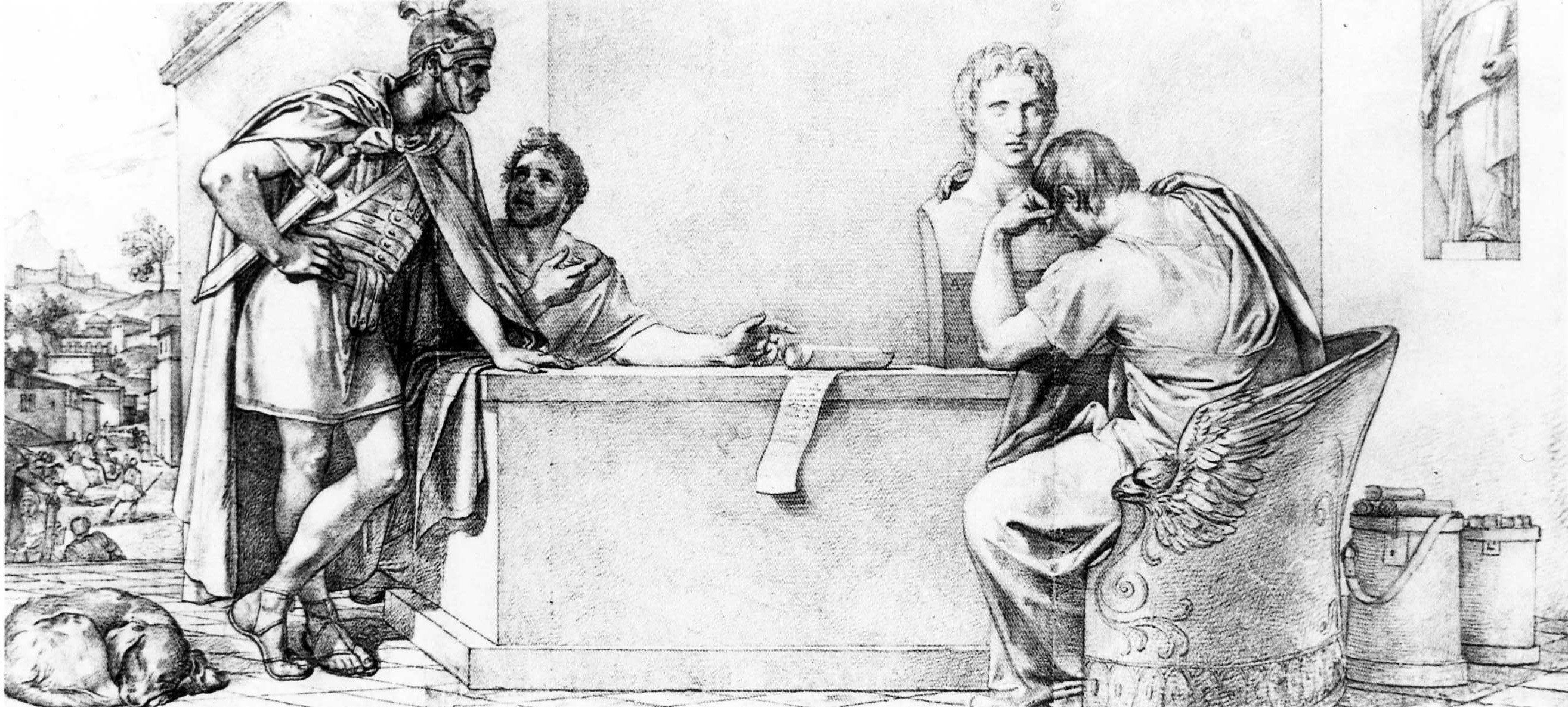 Cesare piange sull’immagine di Alessandro (disegno preparatorio, serie) di Bezzuoli Giuseppe (XIX)