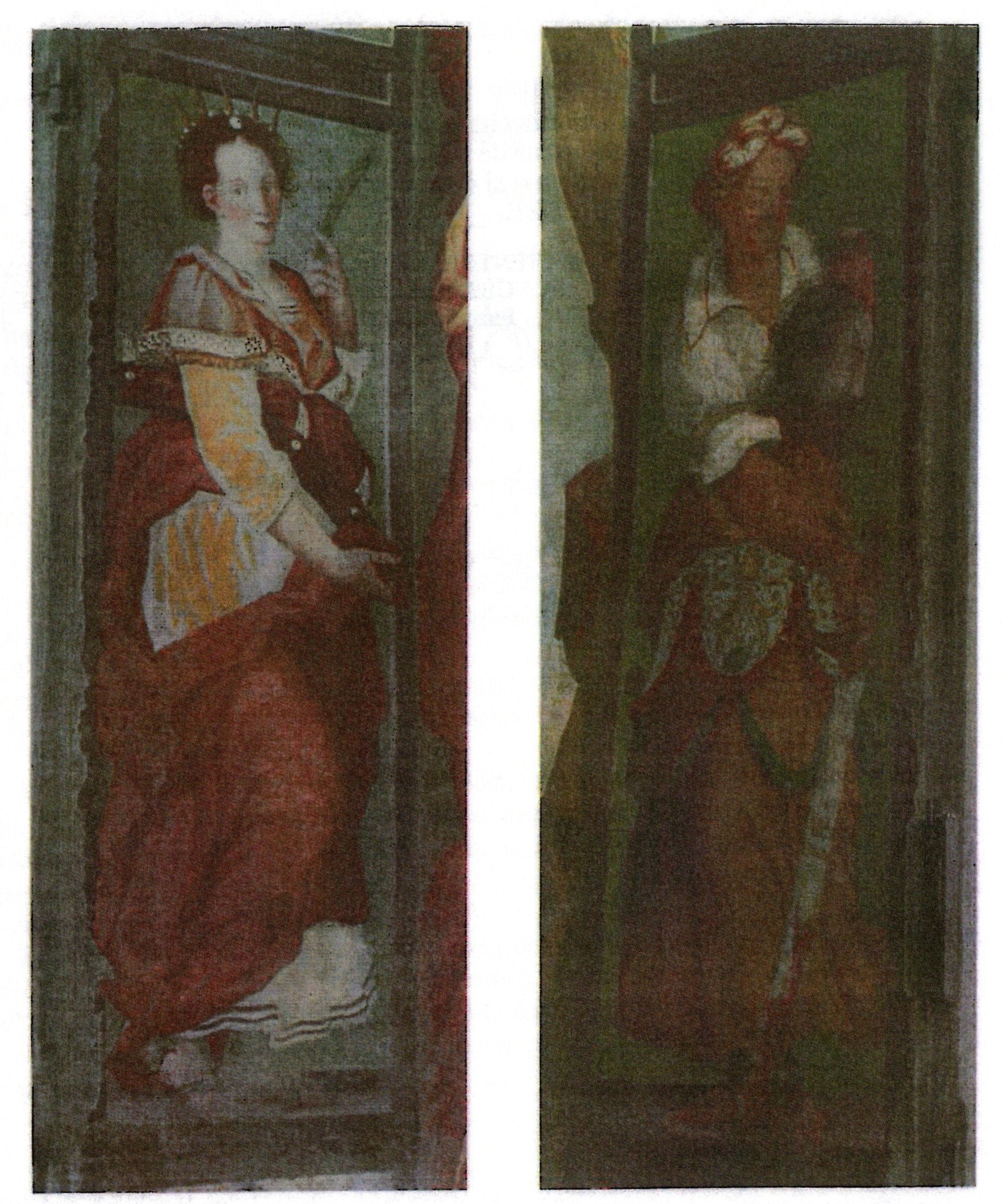 Giuditta con la testa di Oloferne (dipinto murale) di Bizzelli Giovanni (maniera) (seconda metà XVI)