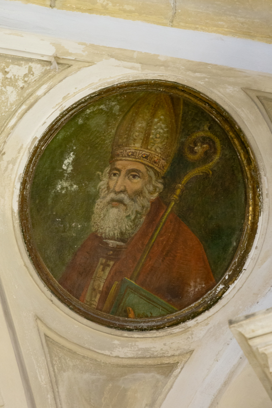 santo vescovo (dipinto, complesso decorativo) di Scano Battista (bottega) (XX)