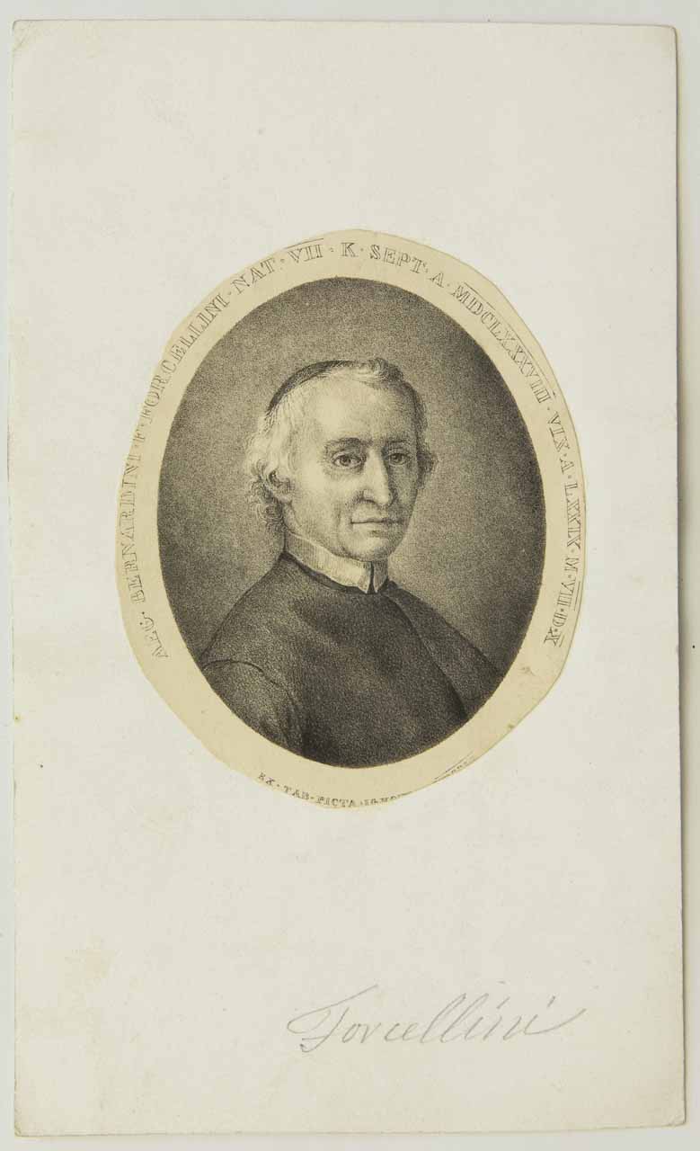 Ritratto di Egidio Forcellini (stampa controfondata smarginata tagliata) di Cecchini Giovanni Battista, Deyé Giuseppe - ambito veneziano (sec. XIX)