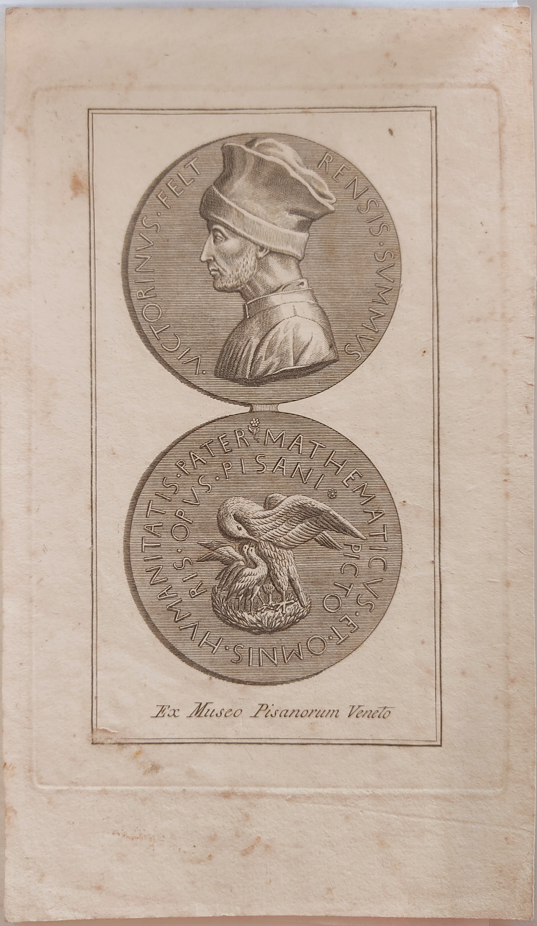 Riproduzione della medaglia con ritratto di Vittorino da Feltre (stampa smarginata) di Antonio Pisano detto Pisanello - ambito veneto (sec. XIX)
