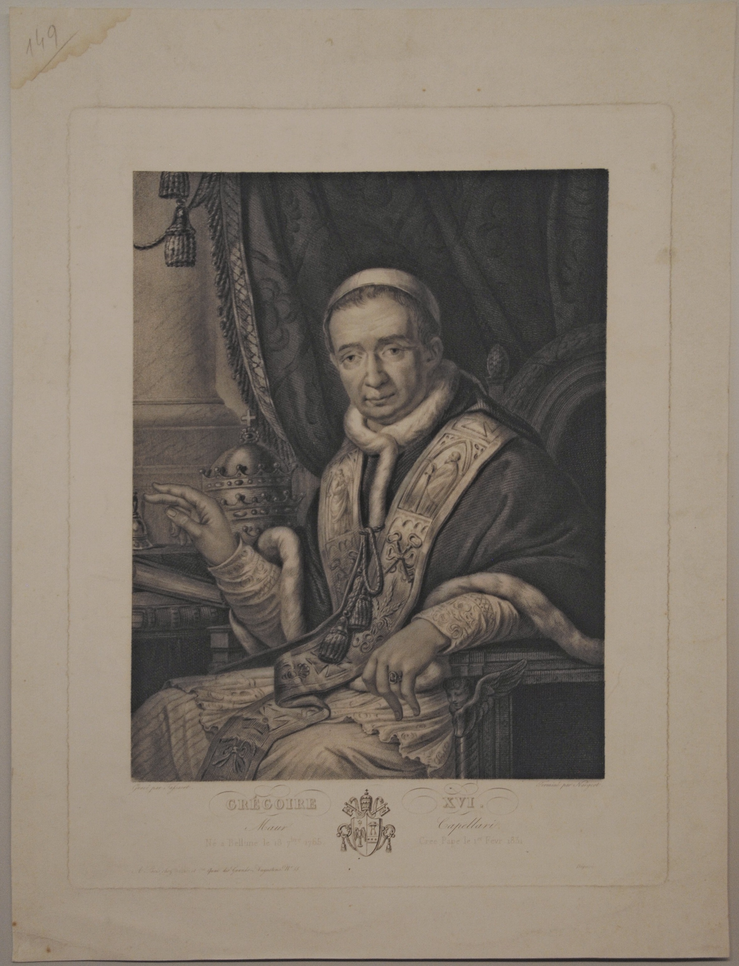 Ritratto di Gregorio XVI papa (stampa) di Tassaert Octave, Nargeot Jean Denis - ambito francese (terzo quarto sec. XIX)