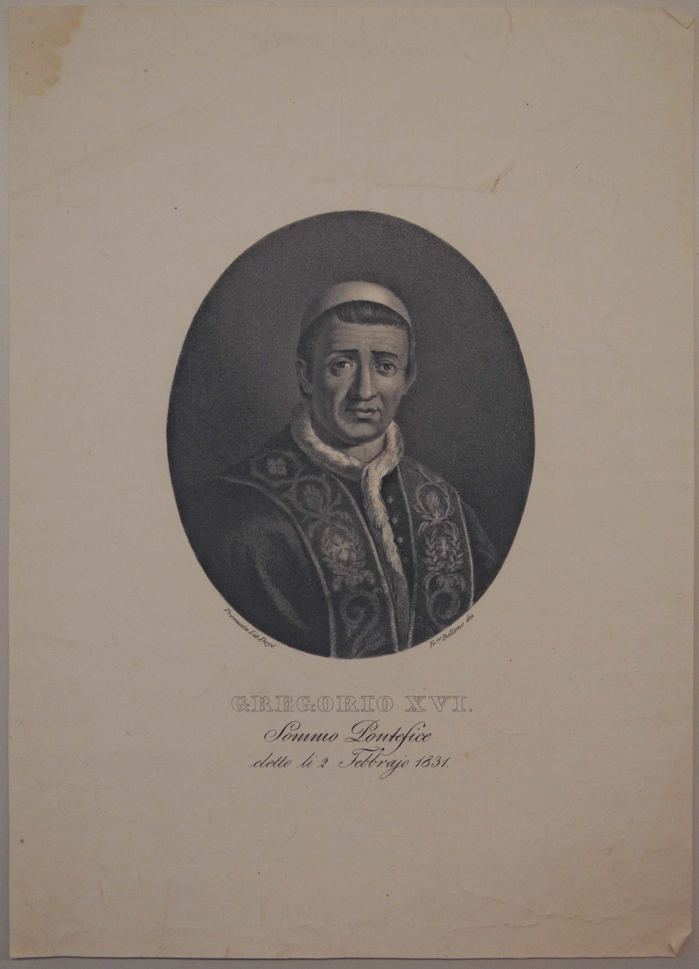 Ritratto di Gregorio XVI papa (stampa) di Bellemo Francesco - ambito veneto (sec. XIX)