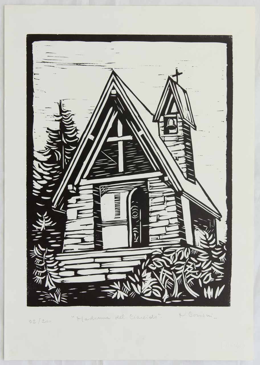 Chiesetta della Madonna del Ciareido sull'Altopiano Pian dei Buoi a Lozzo di Cadore (stampa) di Corsini Nazareno - ambito bellunese (seconda metà sec. XX)