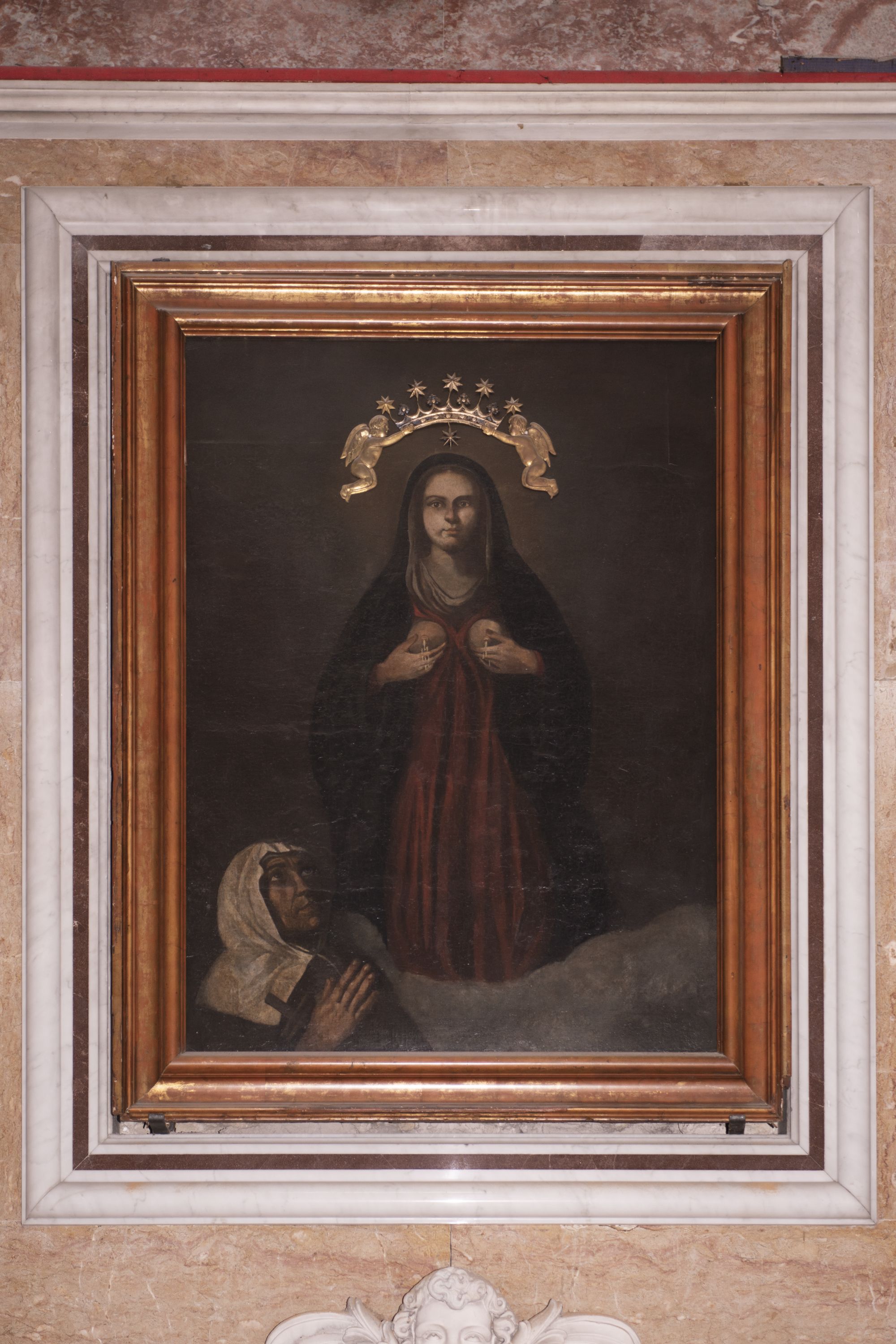 Madonna con personaggi che implorano il suo aiuto (dipinto) di Sellitto Carlo (cerchia) (inizio sec. XVII)