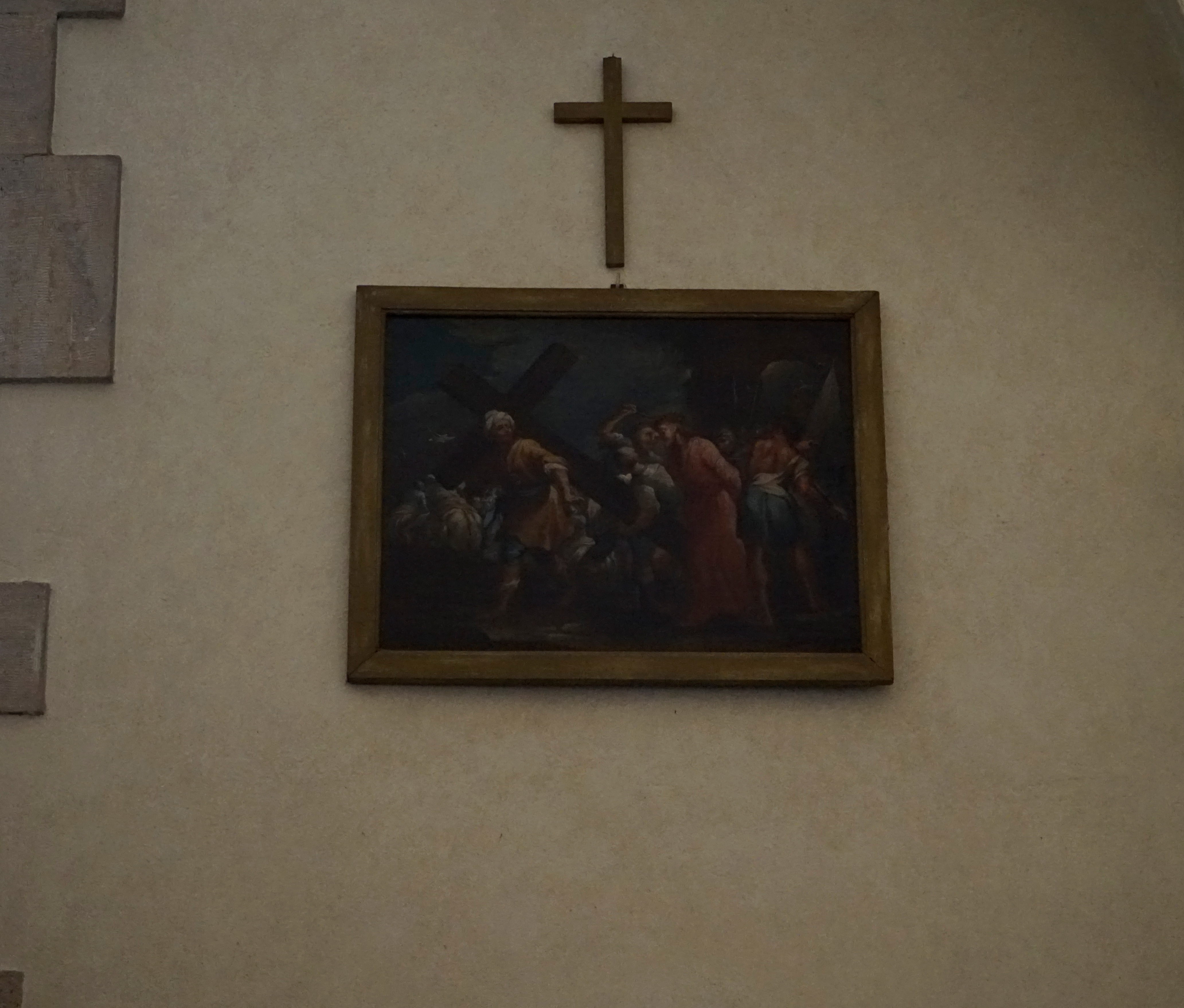 stazione V: Gesù aiutato da Simone il Cireneo a portare la croce (dipinto) - ambito italiano (sec. XVIII)