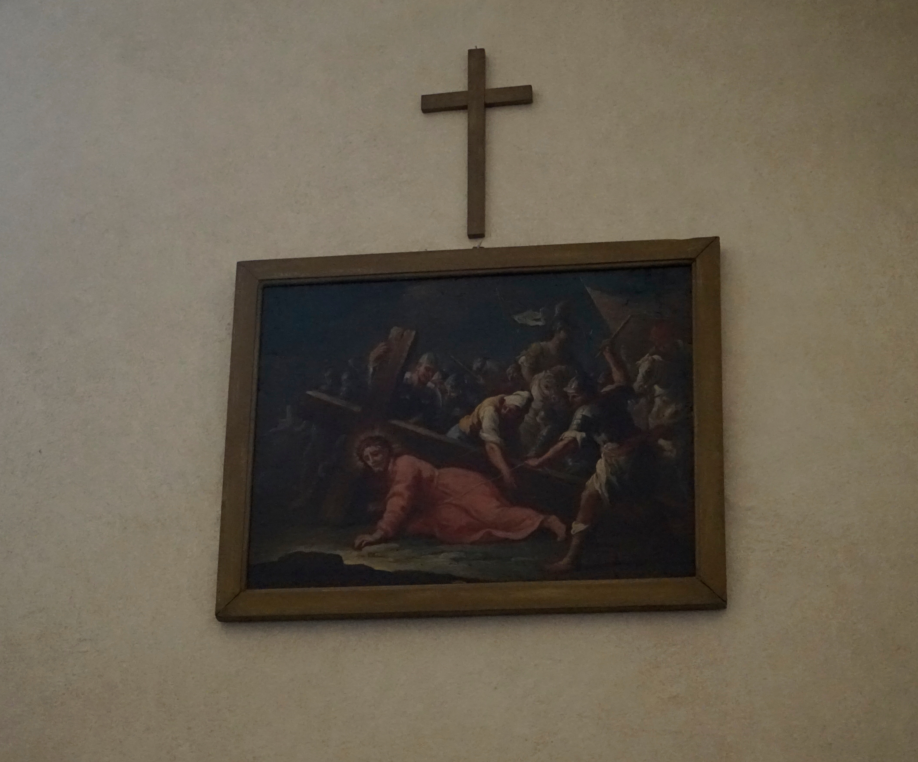stazione III: Gesù cade sotto la croce la prima volta (dipinto) - ambito italiano (sec. XVIII)