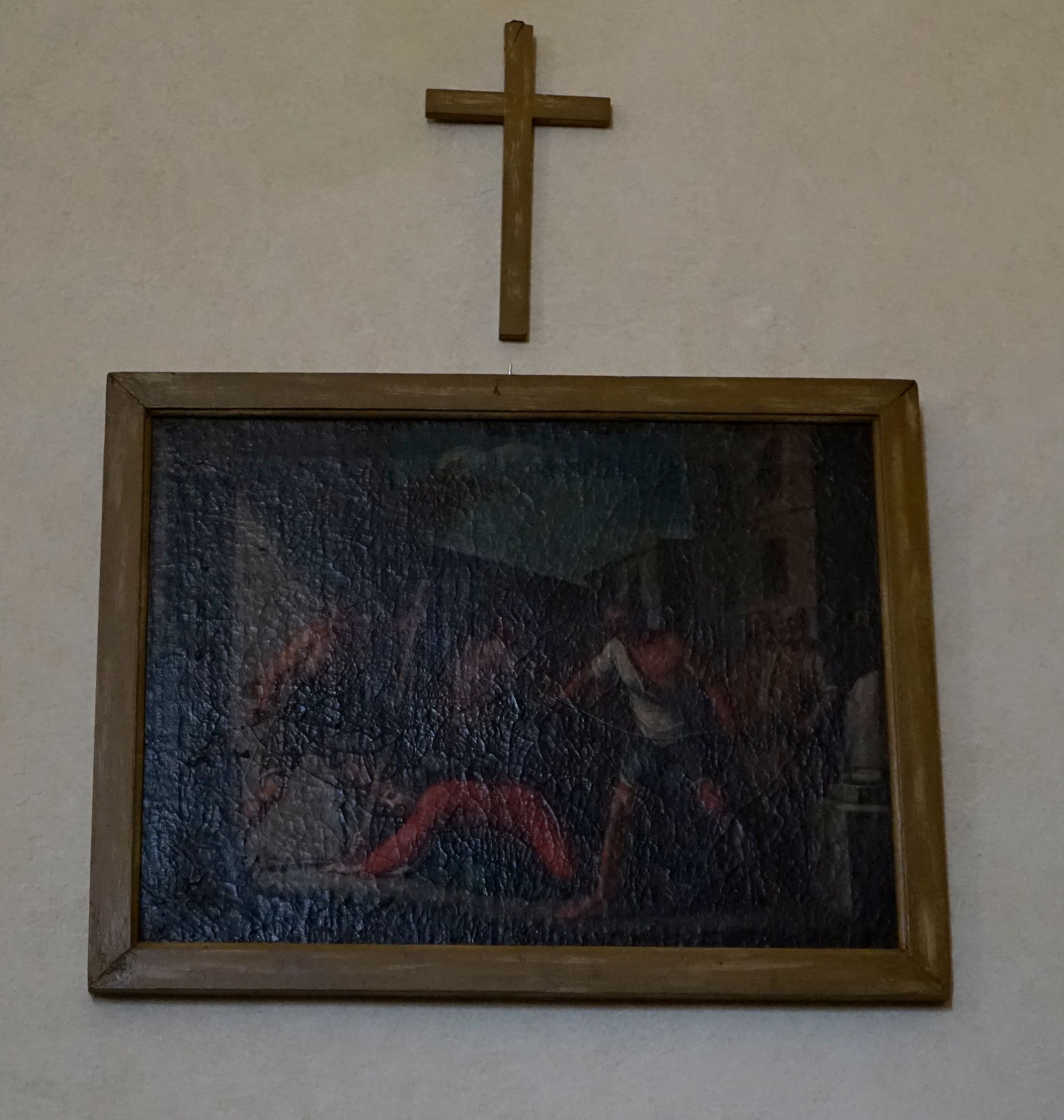 stazione IX: Gesù cade sotto la croce la terza volta (dipinto) - ambito italiano (sec. XVIII)