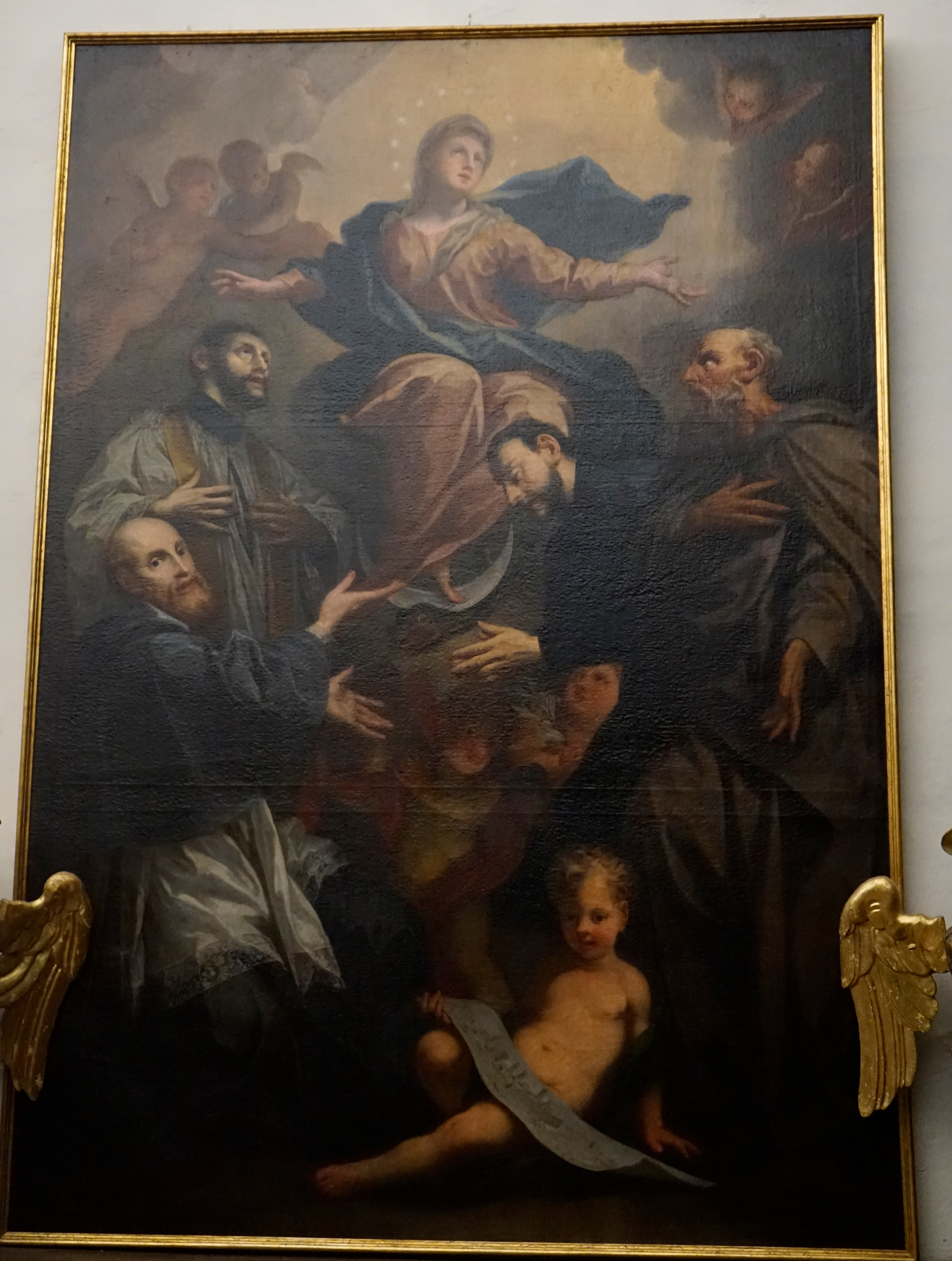 Vergine in gloria con i Santi Ottaviano, Ignazio, Francesco di Sales e Francesco Saverio, Vergine in gloria con i Santi Ottaviano, Ignazio, Francesco di Sales e Francesco Saverio (dipinto) di Bandini Ottaviano (sec. XVIII)