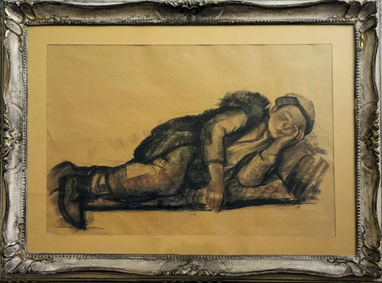Pastorello addormentato, figura sdraiata (disegno) di Ciusa Romagna Giovanni (secondo quarto XX)