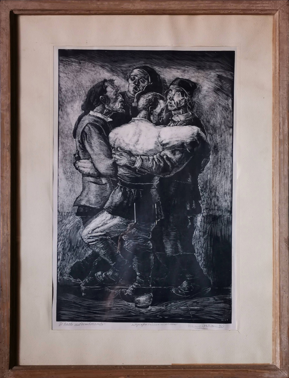 Il ballo del bomborombò, figure maschili che ballano (stampa) di Delitala Mario, Delitala Mario, Delitala Mario (secondo quarto XX)