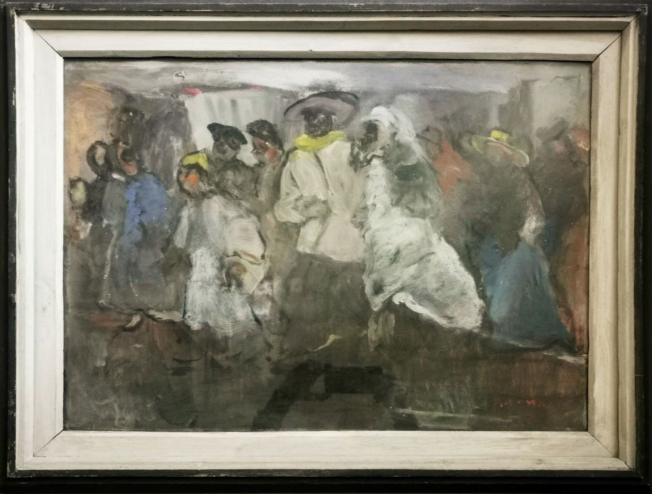 Maschere, scena di festa pagana (dipinto, opera isolata) di Manca Pietro Antonio (secondo quarto XX)