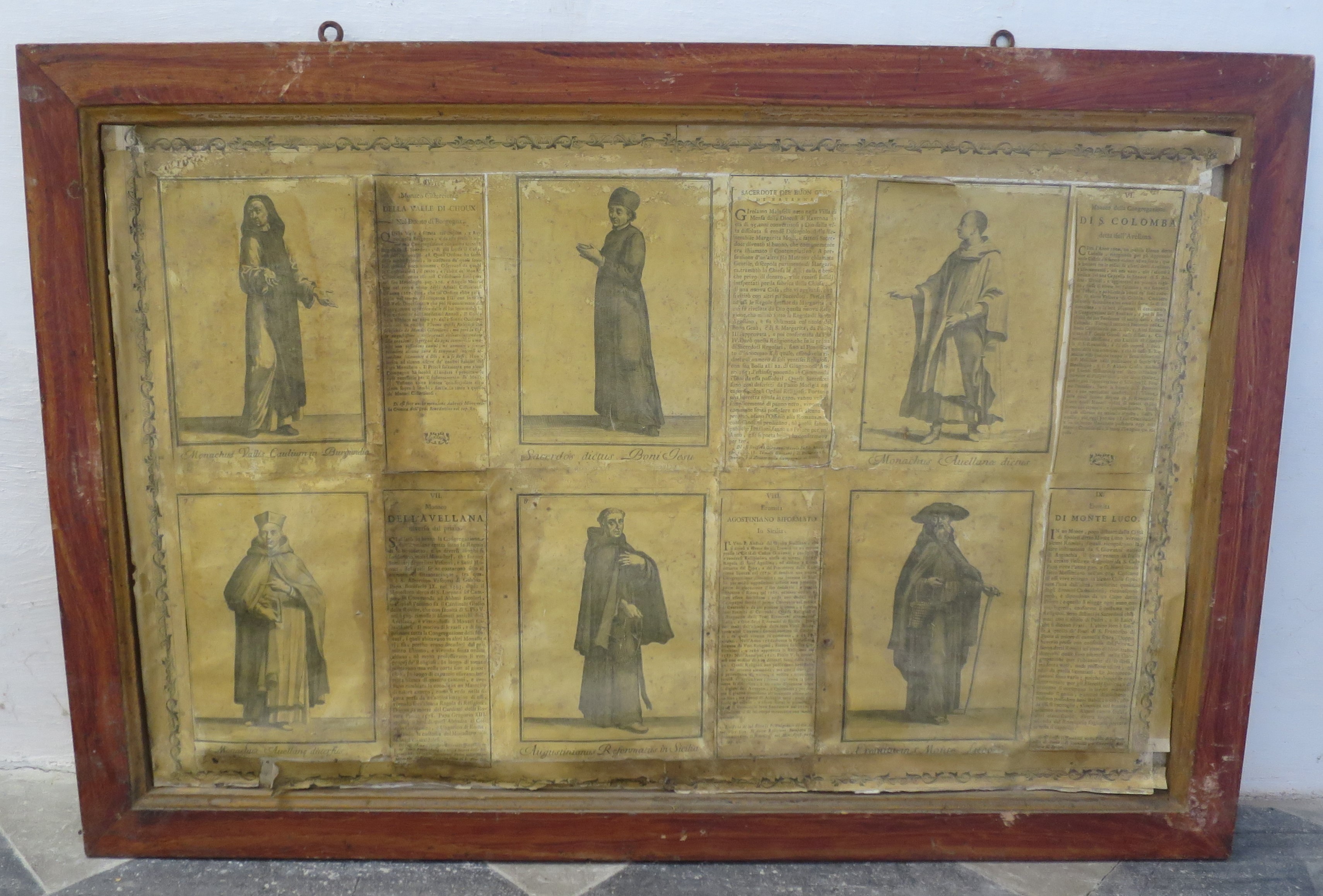 Ordini religiosi della chiesa militante, Monaco Cistercense della Valle di Choux, dell'Avellana e della Congregazione di S. Colomba; Sacerdote del Buon Gesù; Eremita Agostiniano Riformato e di Monte Luco (montaggio di stampe, serie) di Bonanni Filippo (primo quarto XVIII)