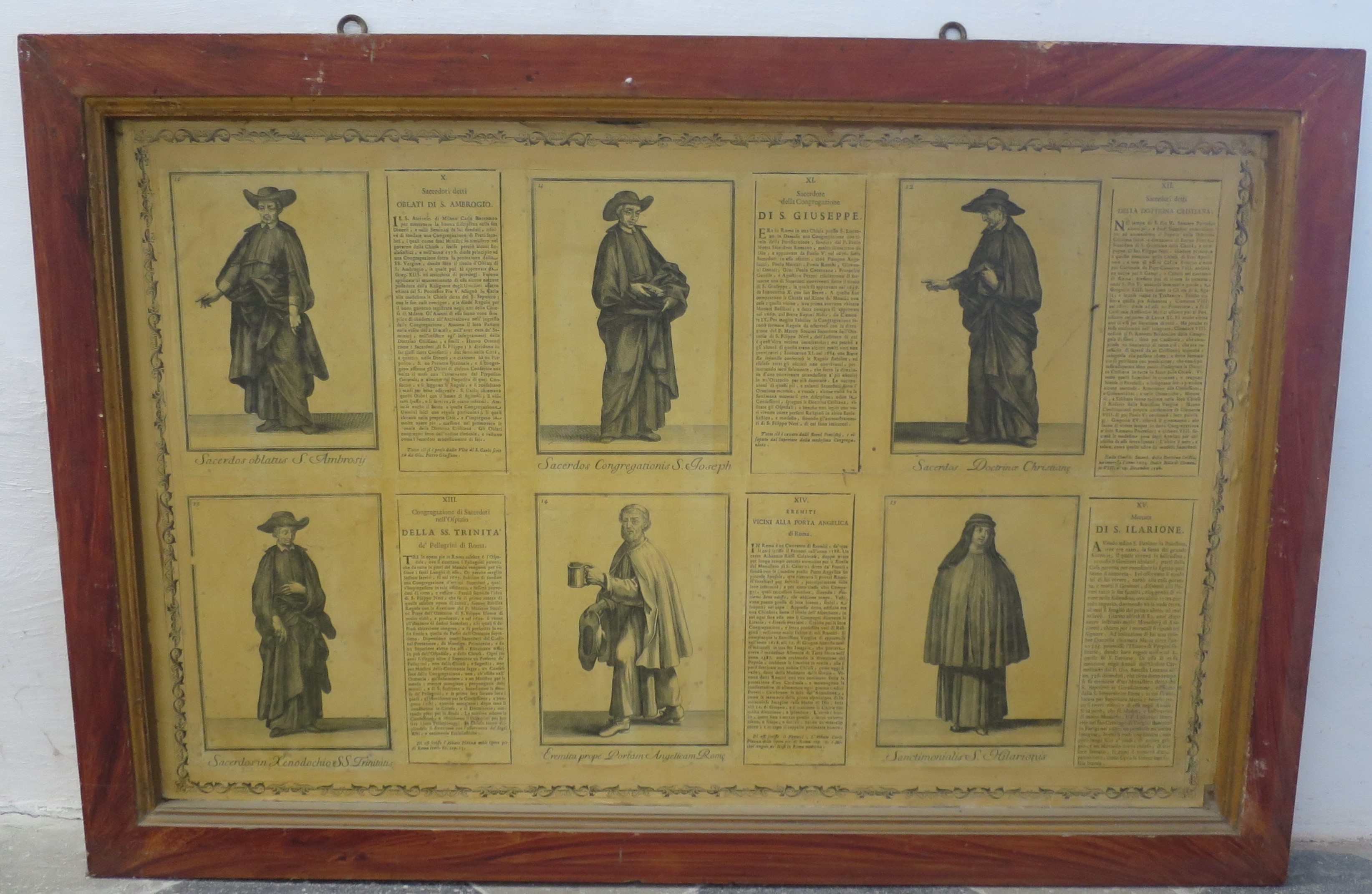 Ordini religiosi della chiesa militante, Sacerdoti oblati di S. Ambrogio e della dottrina cristiana; Sacerdote della Congregazione di S. Giuseppe; Congregazione di Sacerdoti nell'Ospizio della SS. Trinità de' Pellegrini; Eremiti vicini alla Porta Angelica di Roma; Monaci di S. Ilarione (montaggio di stampe, serie) di Bonanni Filippo (primo quarto XVIII)