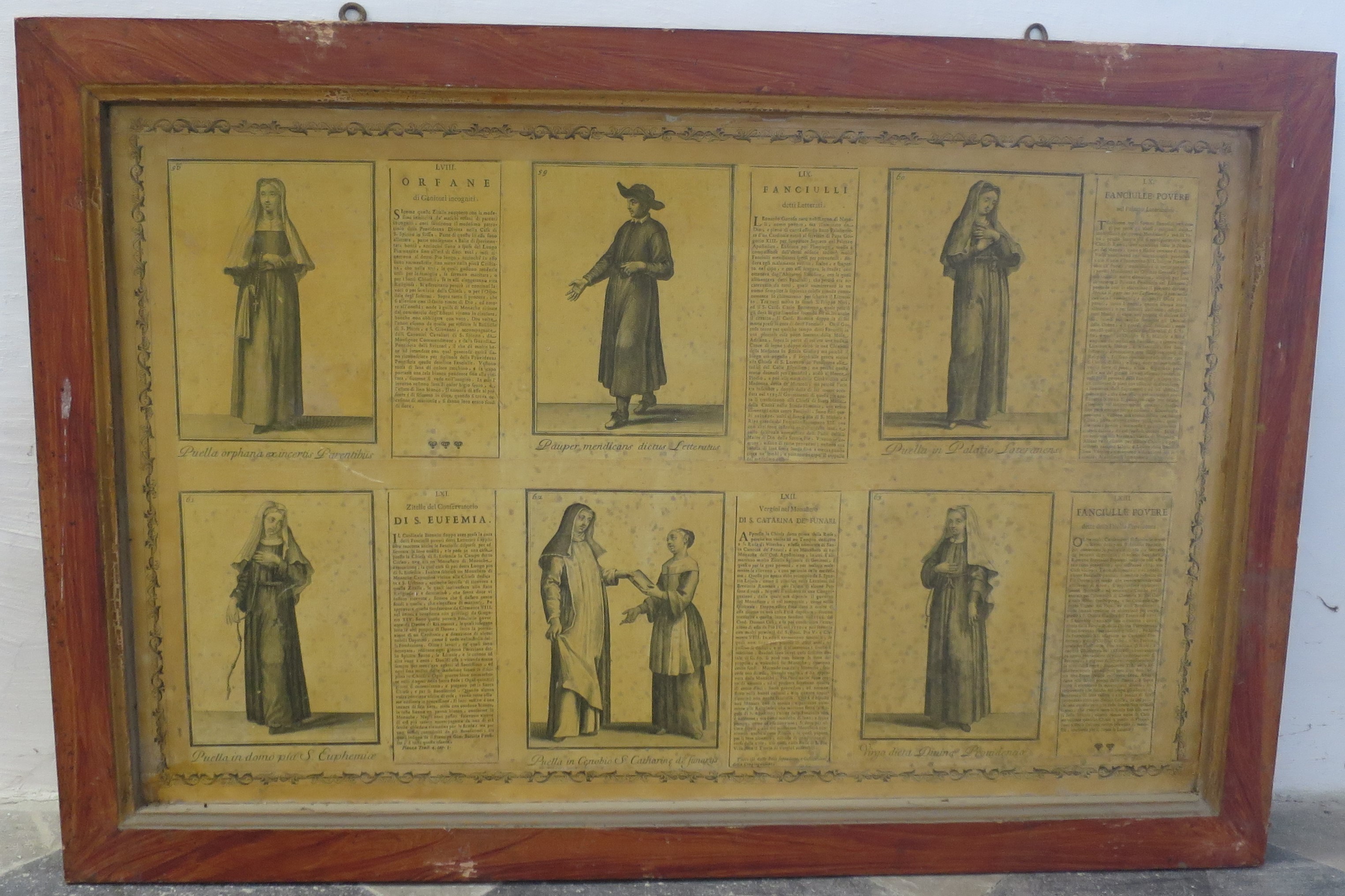 Ordini religiosi della chiesa militante, Orfane di genitori ignoti; Fanciulli detti Letterati; Fanciulle povere; Zitelle del Conservatorio di S. Eufemia; Vergini nel Monastero di S. Caterina de' Funari (montaggio di stampe, serie) di Bonanni Filippo (primo quarto XVIII)