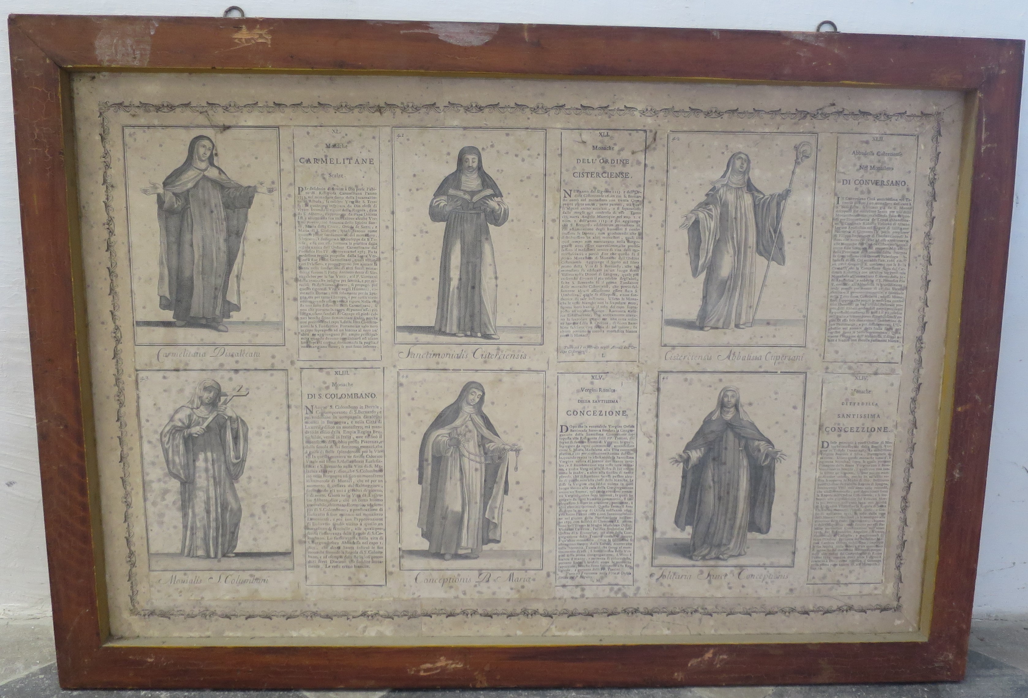 Ordini religiosi della chiesa militante, Monache Carmelitane Scalze, dell'Ordine Cistercense, di S. Colombano e dette della Santissima Concezione; Badessa Cistercense nel Monastero di Conversano; Vergini Romite della Santissima Concezione (montaggio di stampe, serie) di Bonanni Filippo (primo quarto XVIII)