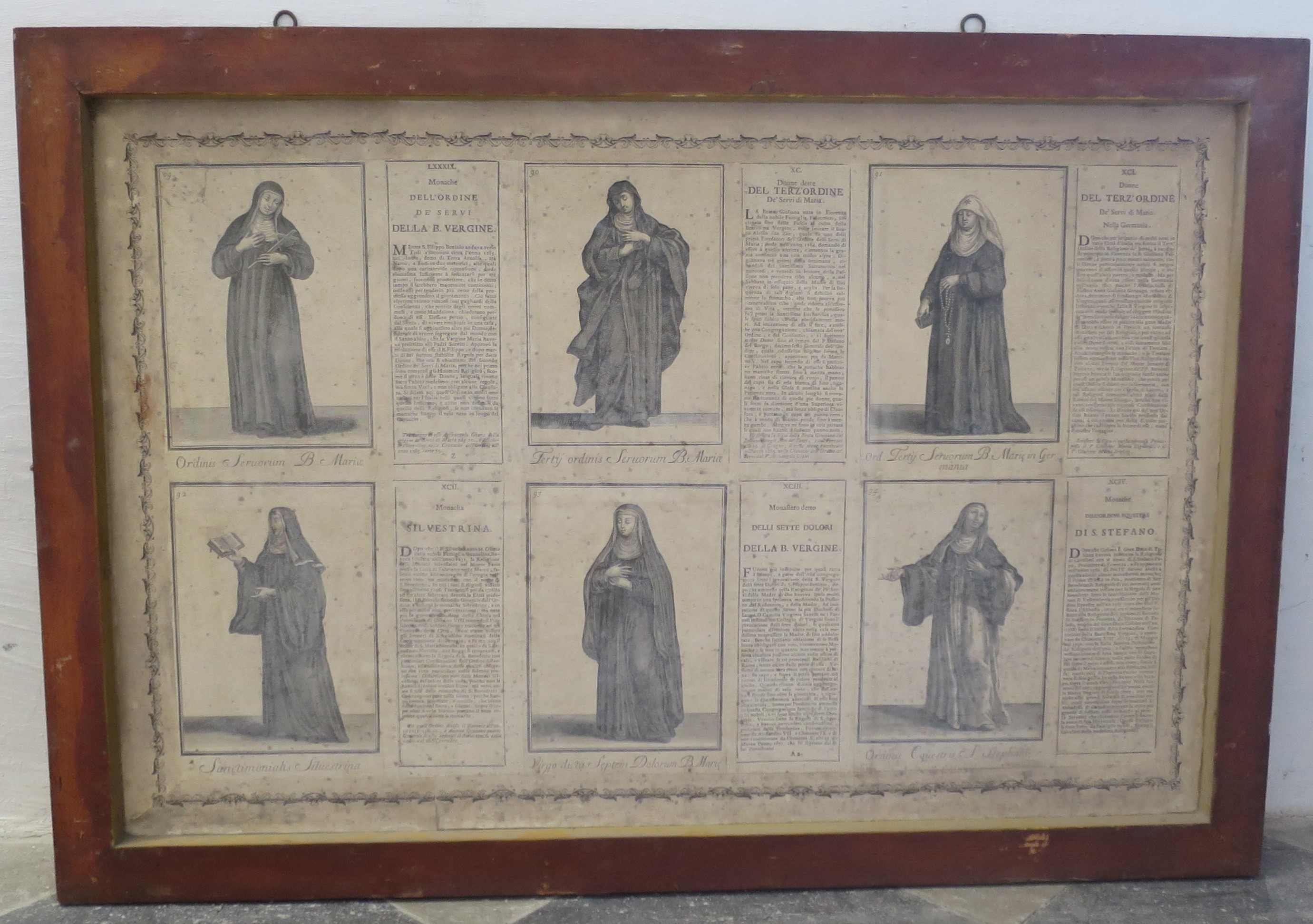 Ordini religiosi della chiesa militante, Monache dell'Ordine dei Servi della Beata Vergine e dell'Ordine Equestre di S. Stefano; Monaca Silvestrina; Donne dette del Terzo Ordine dei Servi di Maria; Monastero detto dei Sette Dolori della Beata Vergine (montaggio di stampe, serie) di Bonanni Filippo (primo quarto XVIII)