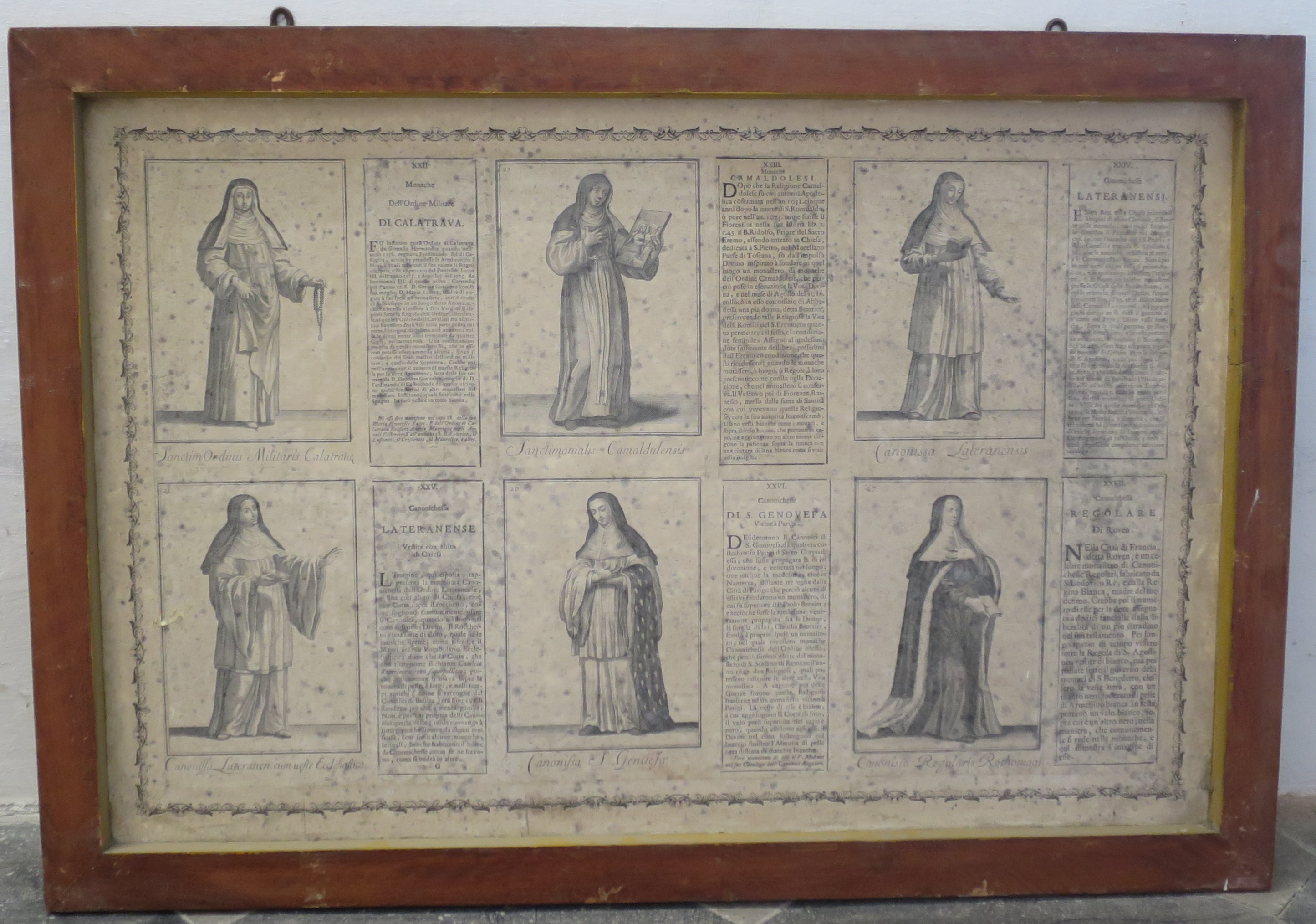 Ordini religiosi della chiesa militante, Monache dell'Ordine Militare di Calatrava e Camaldolesi; Canonichesse Lateranensi, di S. Genoveffa e Regolari di Rouen (montaggio di stampe, serie) di Bonanni Filippo (primo quarto XVIII)