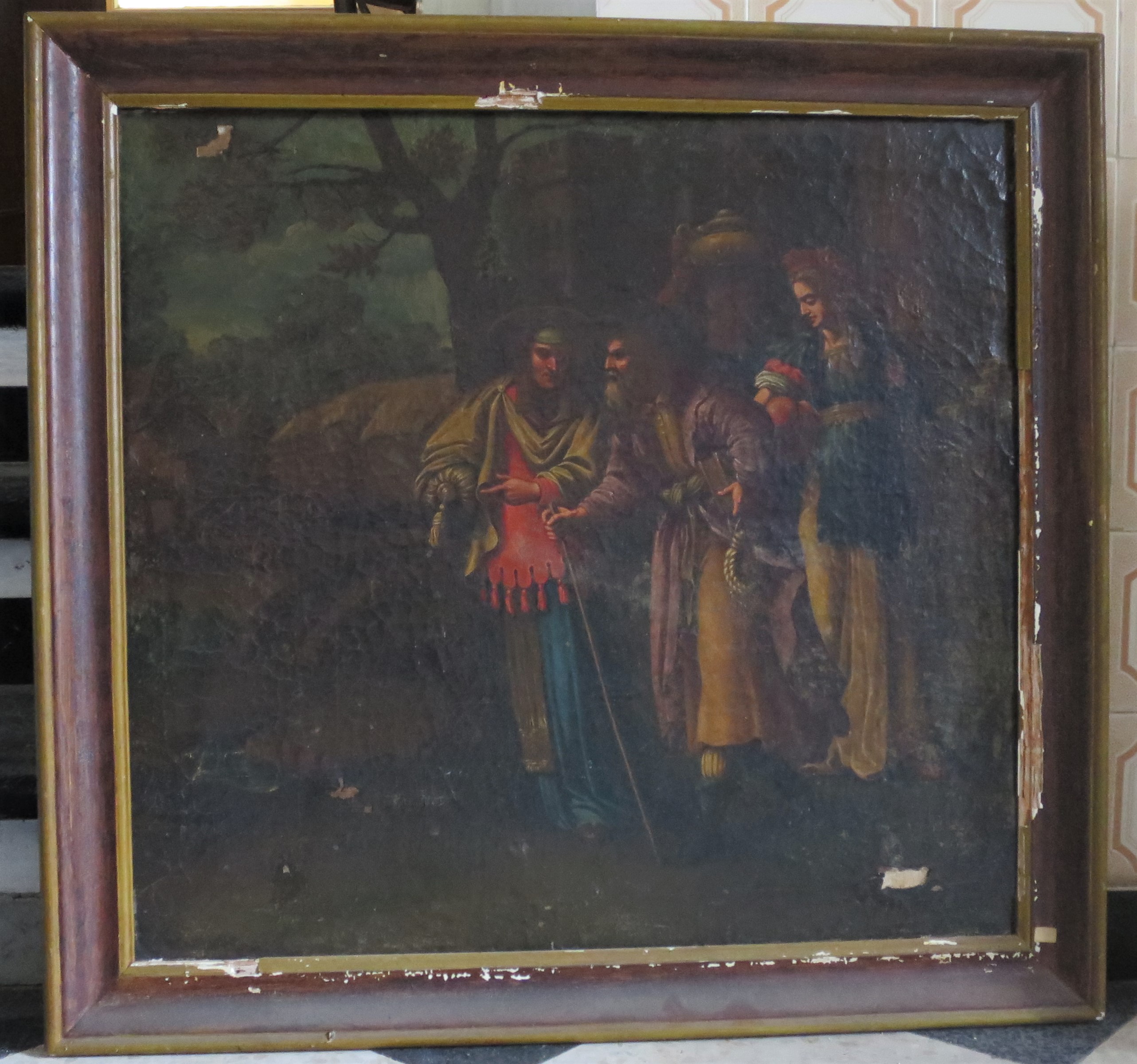 Viandante con accompagnatori (dipinto) - ambito italiano (XVII)