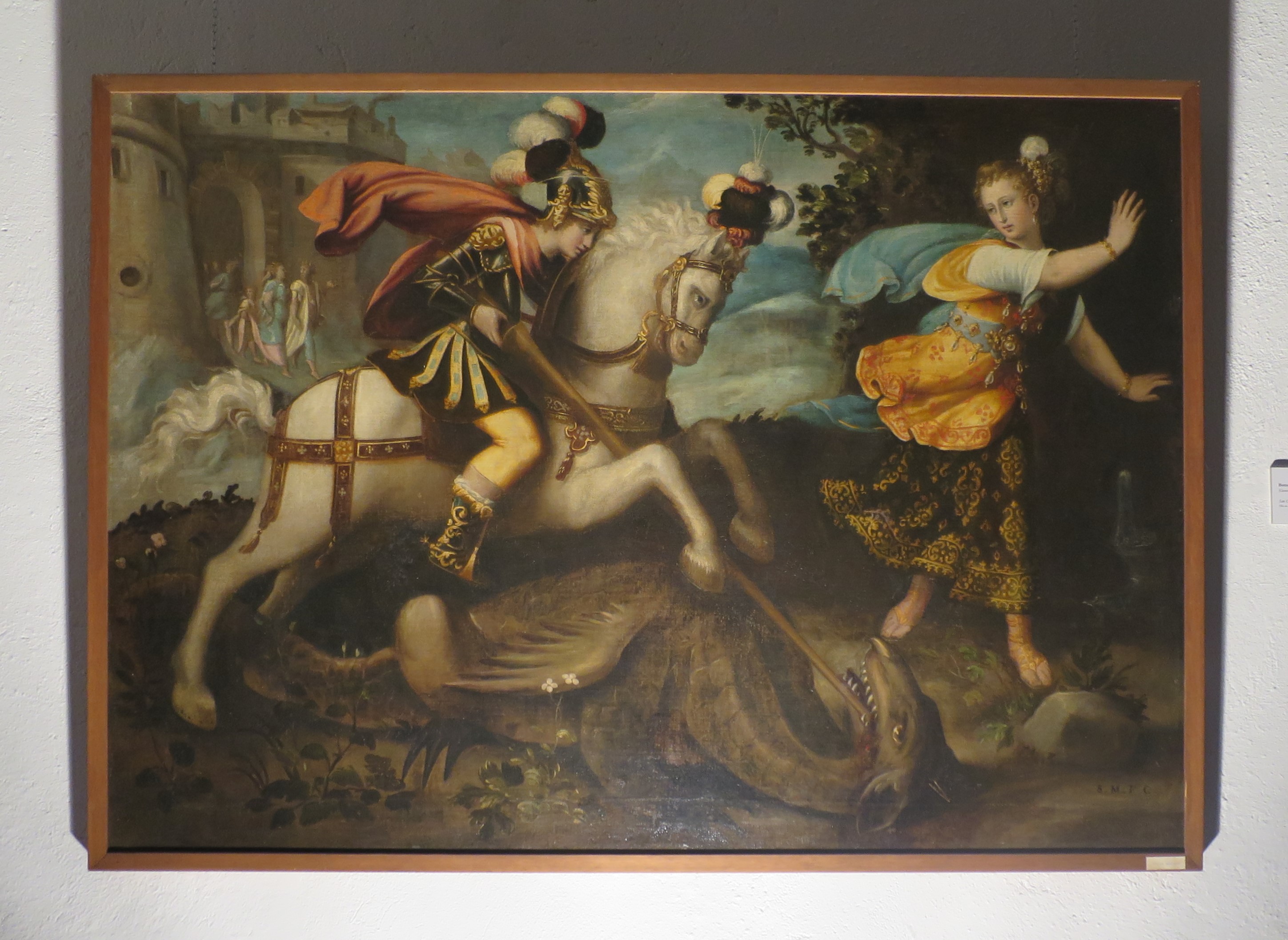 San Giorgio trafigge il drago, San Giorgio e il drago (dipinto) di Semino Ottavio (bottega), Semino Andrea (bottega) (XVI)