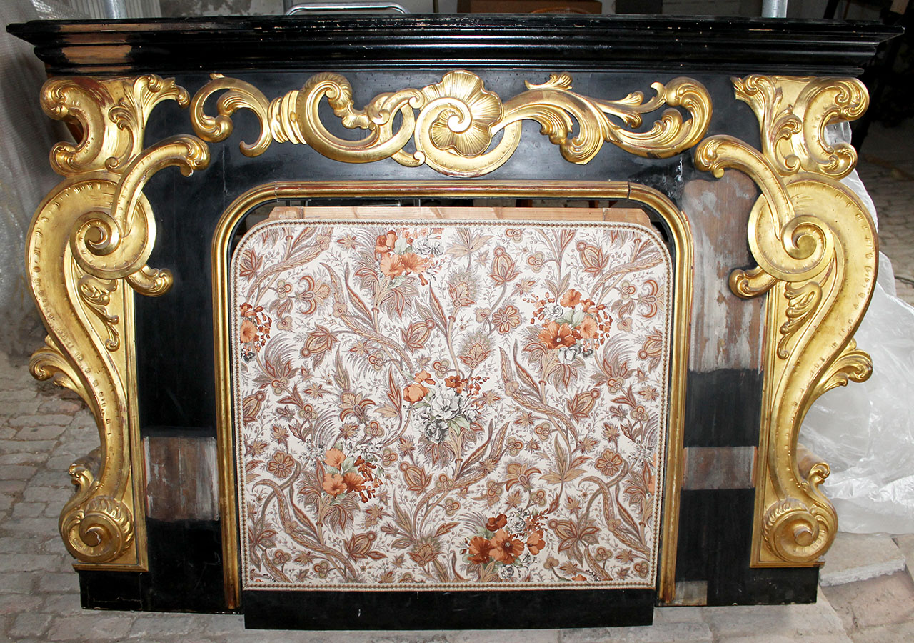 mostra di camino, elemento d'insieme - bottega italiana (XIX)