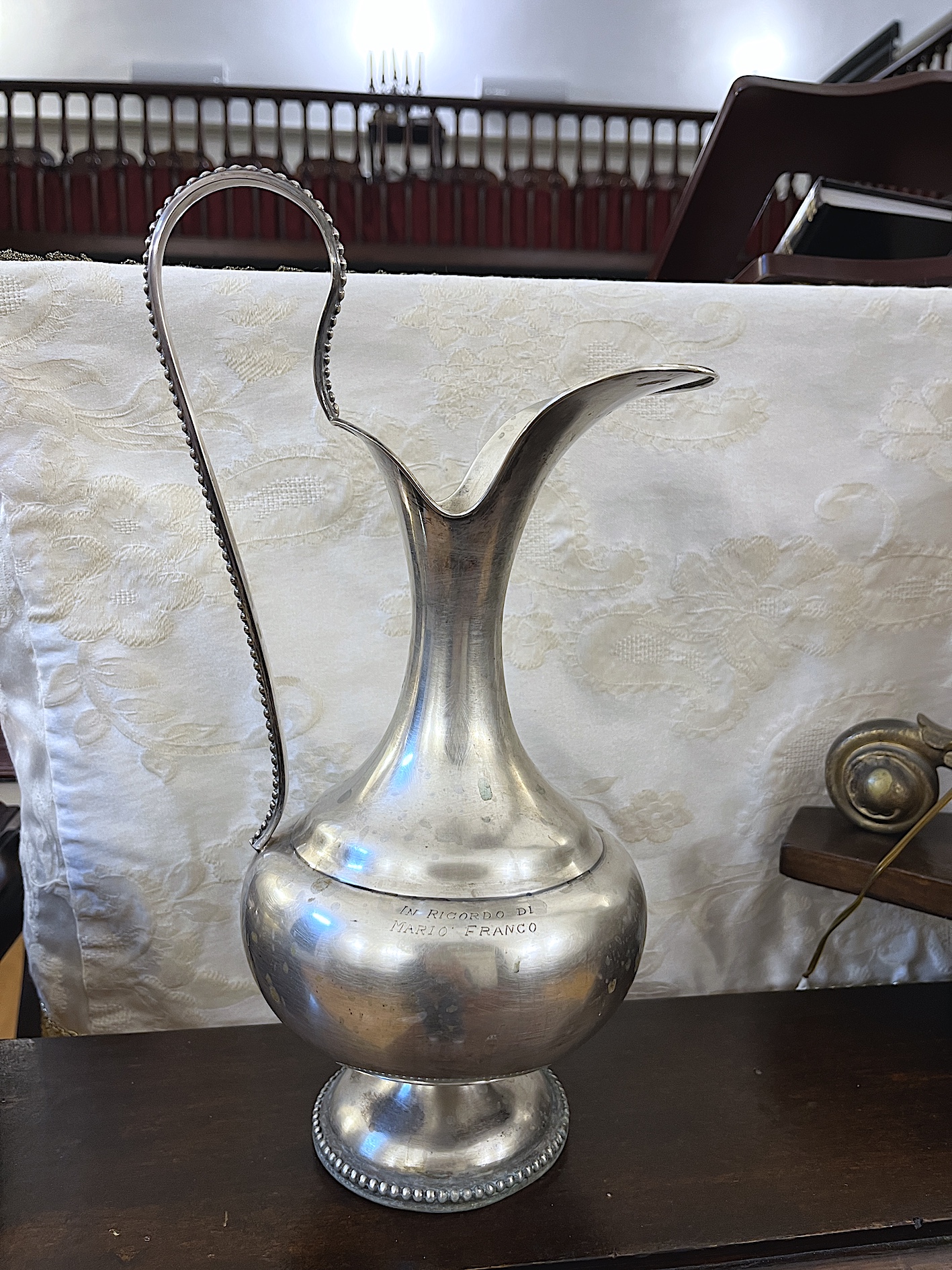 brocca per abluzioni, pendant - manifattura italiana, ambito campano, Ambito ebraico (primo quarto XIX secolo)