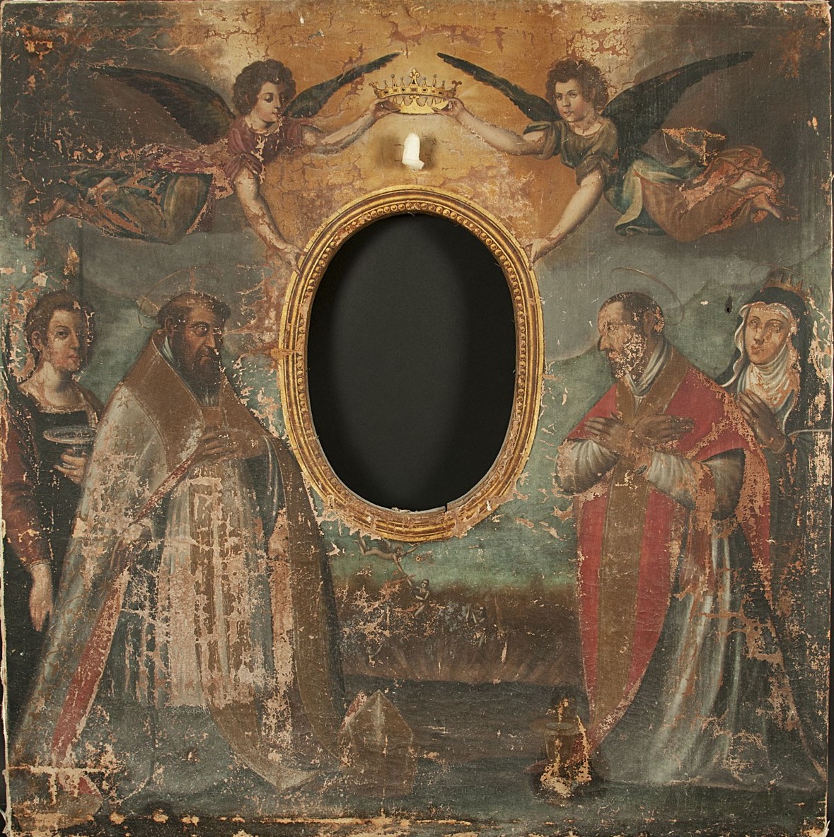 Angeli e Santi in adorazione (dipinto) - ambito dell'Italia centrale (sec. XVII)