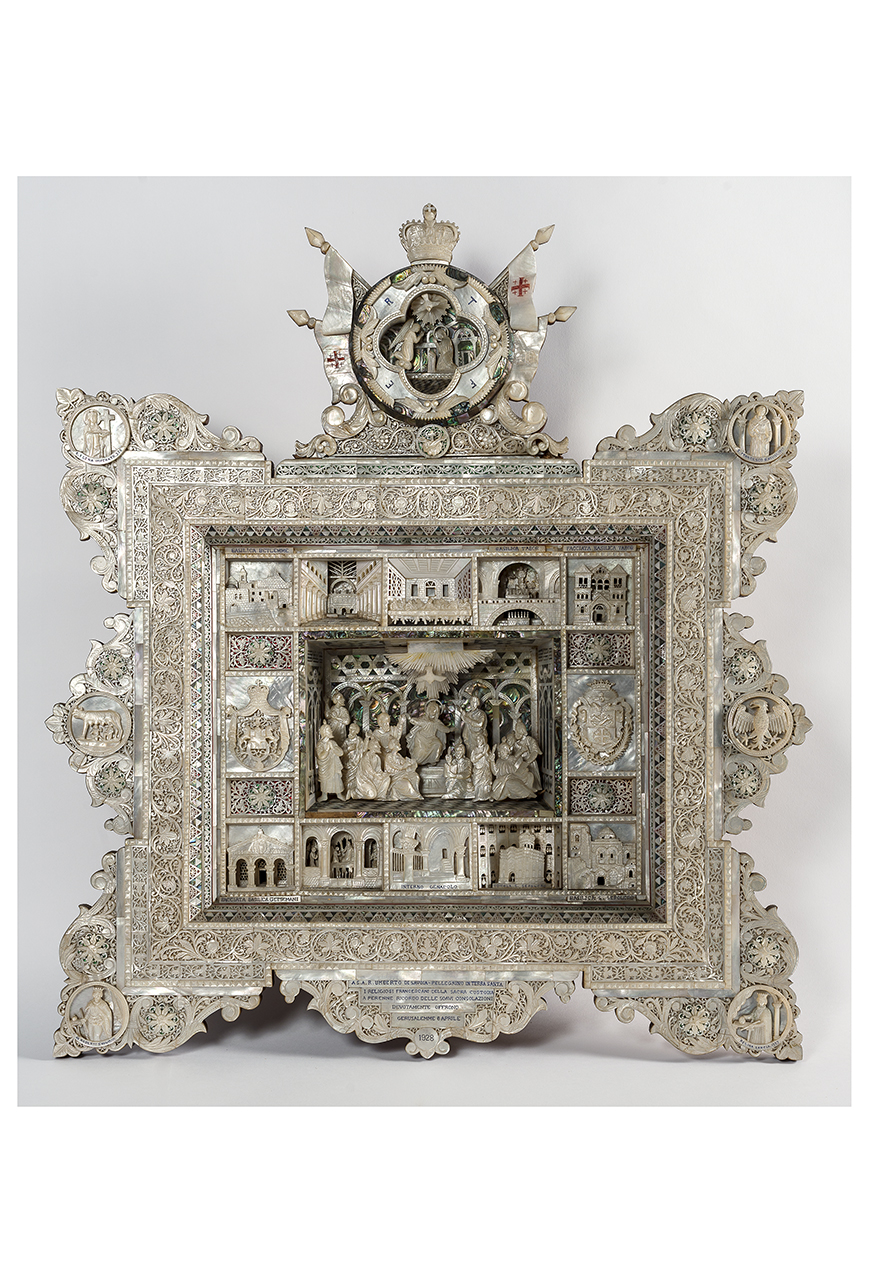 Scene del Vangelo, Edifici religiosi della Terra Santa, Personaggi legati alla storia della Terra Santa, Decorazioni e simboli (altare, opera isolata) di Giuseppe Zogbi (attribuito) - ambito palestinese (prima metà XX)