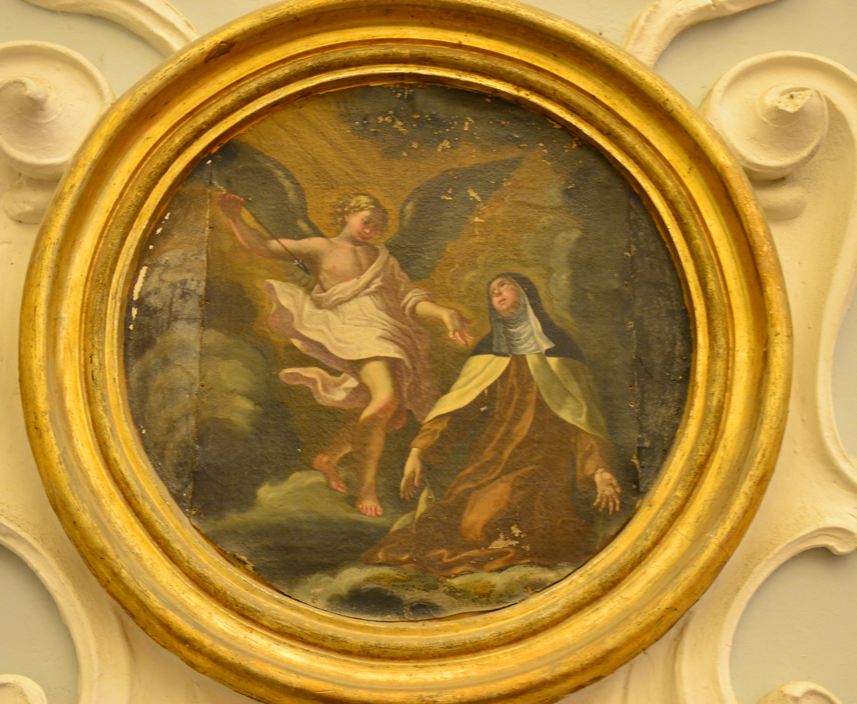 Santa Teresa d'Avila ha la visione dell'angelo che le trafigge il cuore con una freccia ardente (dipinto, elemento d'insieme) - ambito Italia centrale (XVII-XVIII)