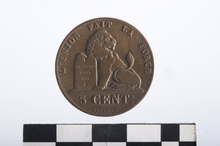 moneta - 5 centesimi - ambito belga (sec. XIX d.C)