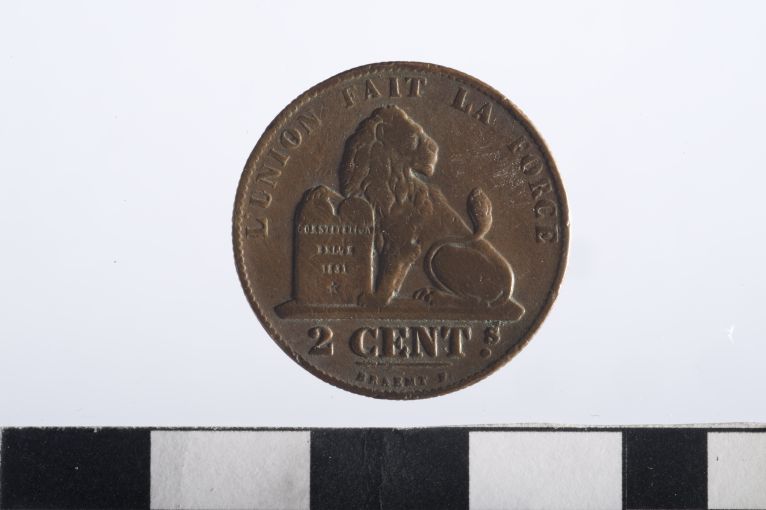 moneta - 2 centesimi - ambito belga (sec. XIX d.C)