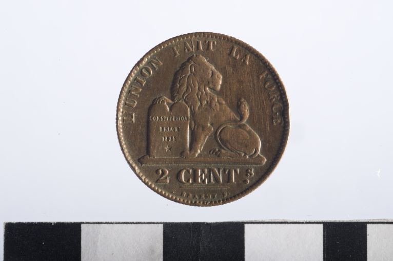 moneta - 2 centesimi - ambito belga (sec. XIX d.C)